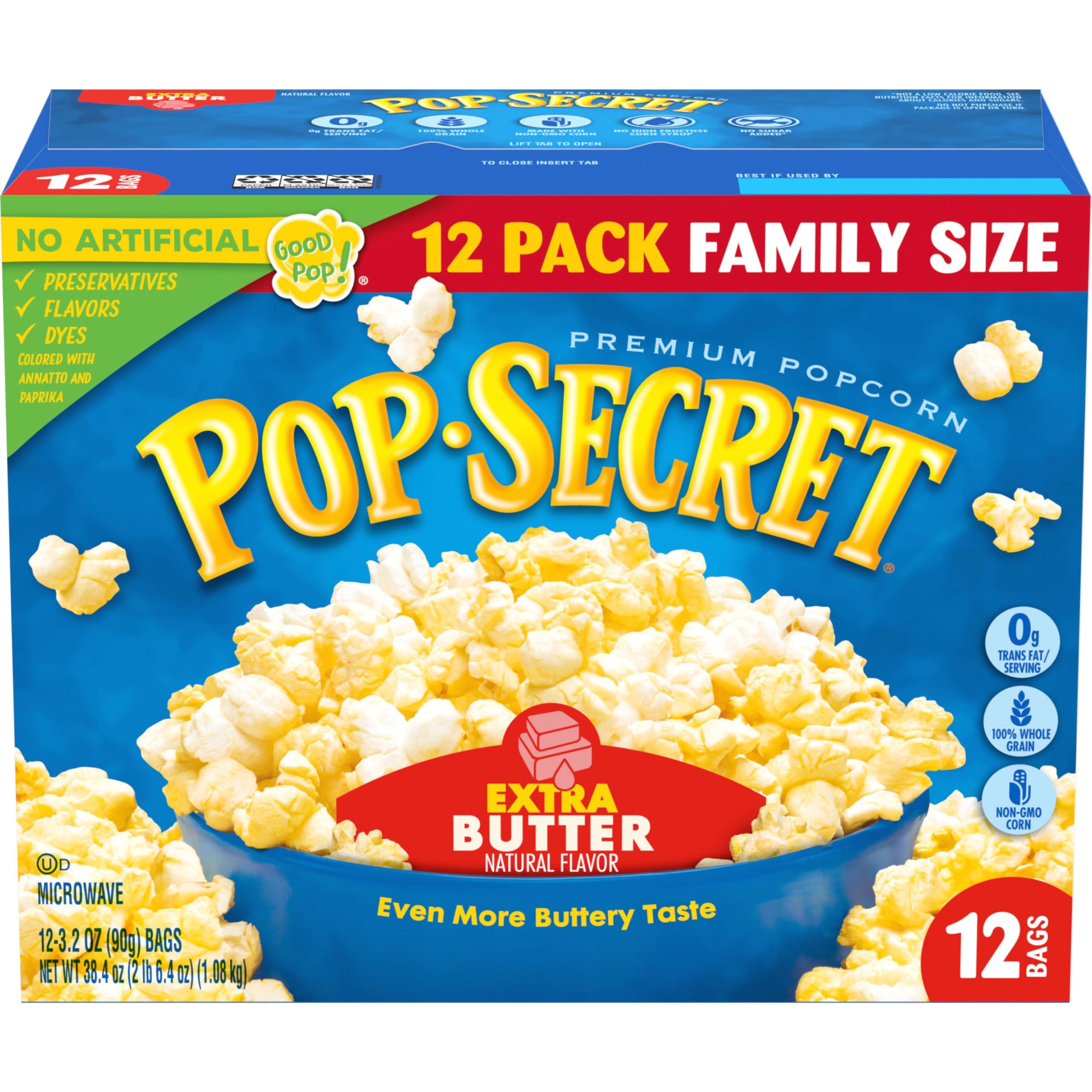 Pop Secret Popcorn, Extra Butter, 3.2 Oz Bags, 12 Ct