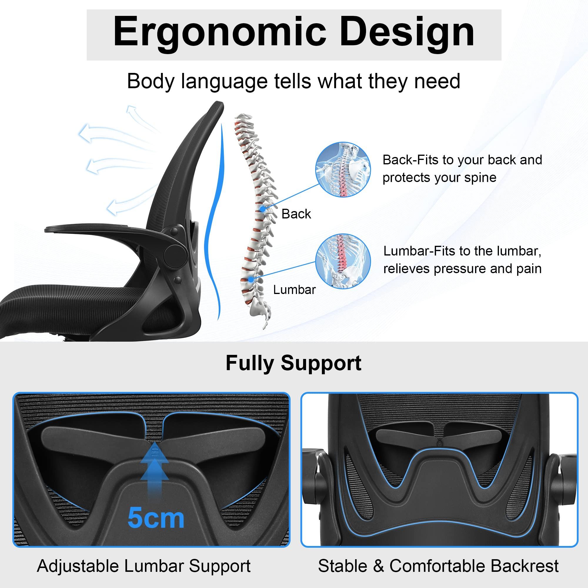 Primy Drafting Chair Tall Office Chair with Flip-up Armrests Executive Ergonomic Computer Standing Desk Chair with Lumbar Support and Adjustable Footrest Ring (Black) - Image 4