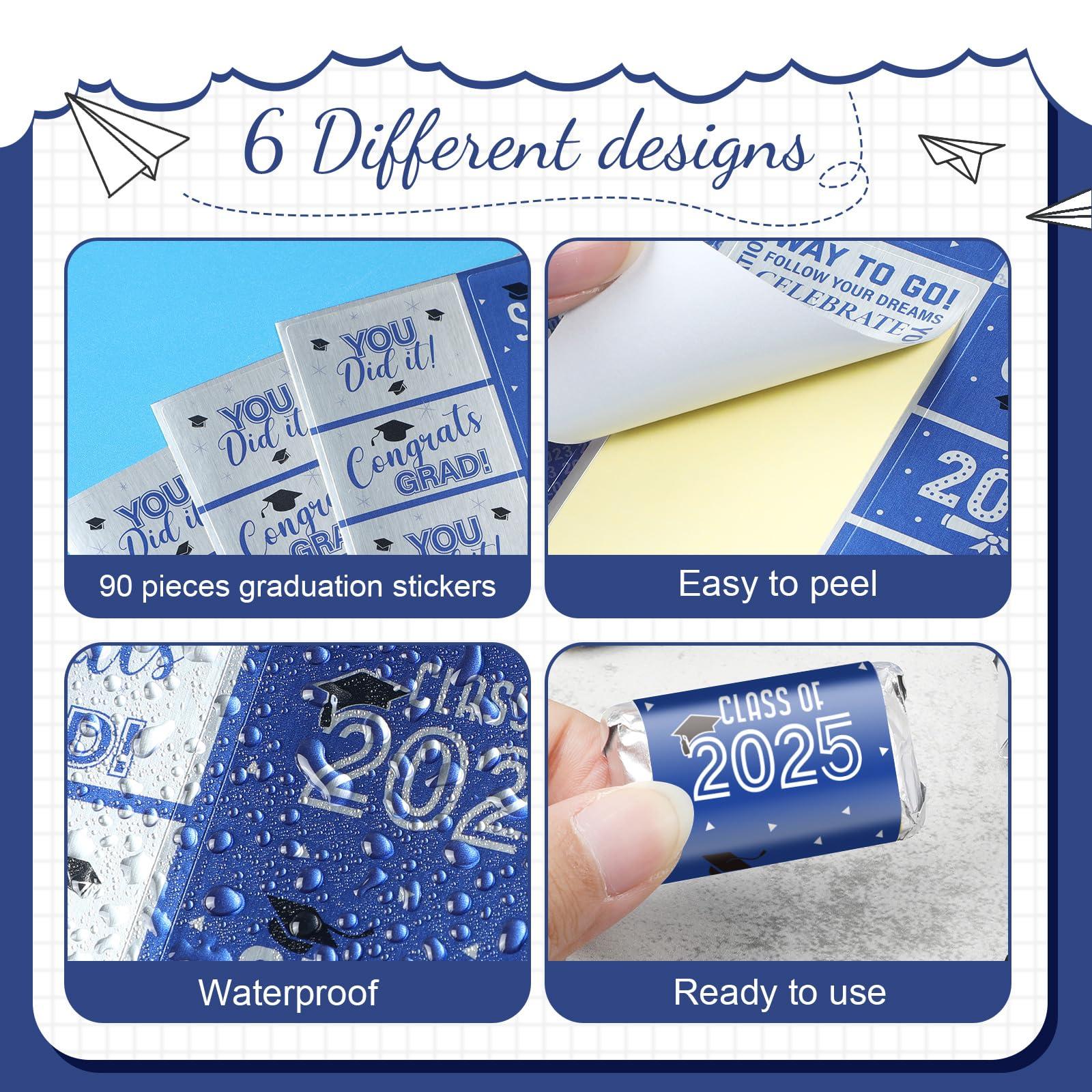 Outus 2025 Graduation Decoration Label Sticker Congrats Mini Candy Bar Wrapper Class of Party Supplies College High School Nursing Grad Celebration, Candy Not Included (Blue,90 Pcs) - Image 4