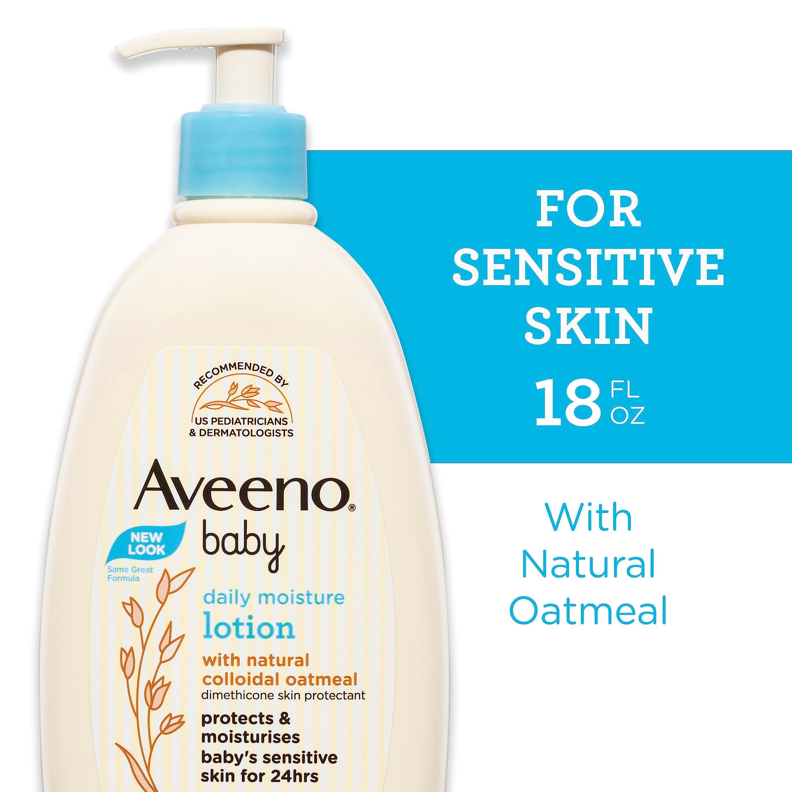 Aveeno Baby Daily Moisture Body Lotion for Sensitive Skin, Hypoallergenic Moisturizing Baby Lotion with Nourishing Oat to Deeply Moisturize Baby's Skin, Fragrance-Free, 18 fl. oz, 2 Pack - Image 2