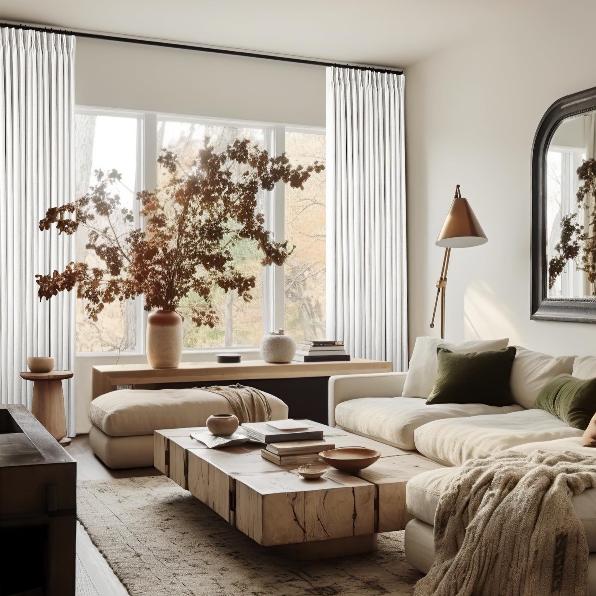 Off White Pinch Pleated 100% Blackout Curtains 102 Inches Long Linen Blend Window Curtains 102 Inch for Bedroom Living Room Darkening Thermal Insulated Back Tab Pinch Pleat Dual Layer Drapes Ivory - Image 9