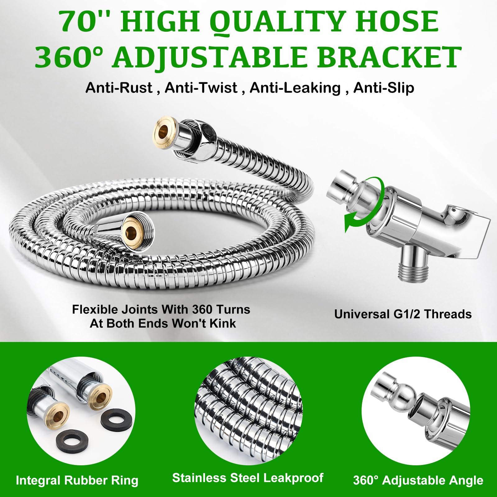 High Pressure Shower Head with Handheld - OHDAY® 6-Mode Powerful Showerhead with 70'' Stainless Steel Hose, Adjustable Bracket and Built-in Power Wash to Clean Tub Tile Pets Bathroom Corner - Image 6