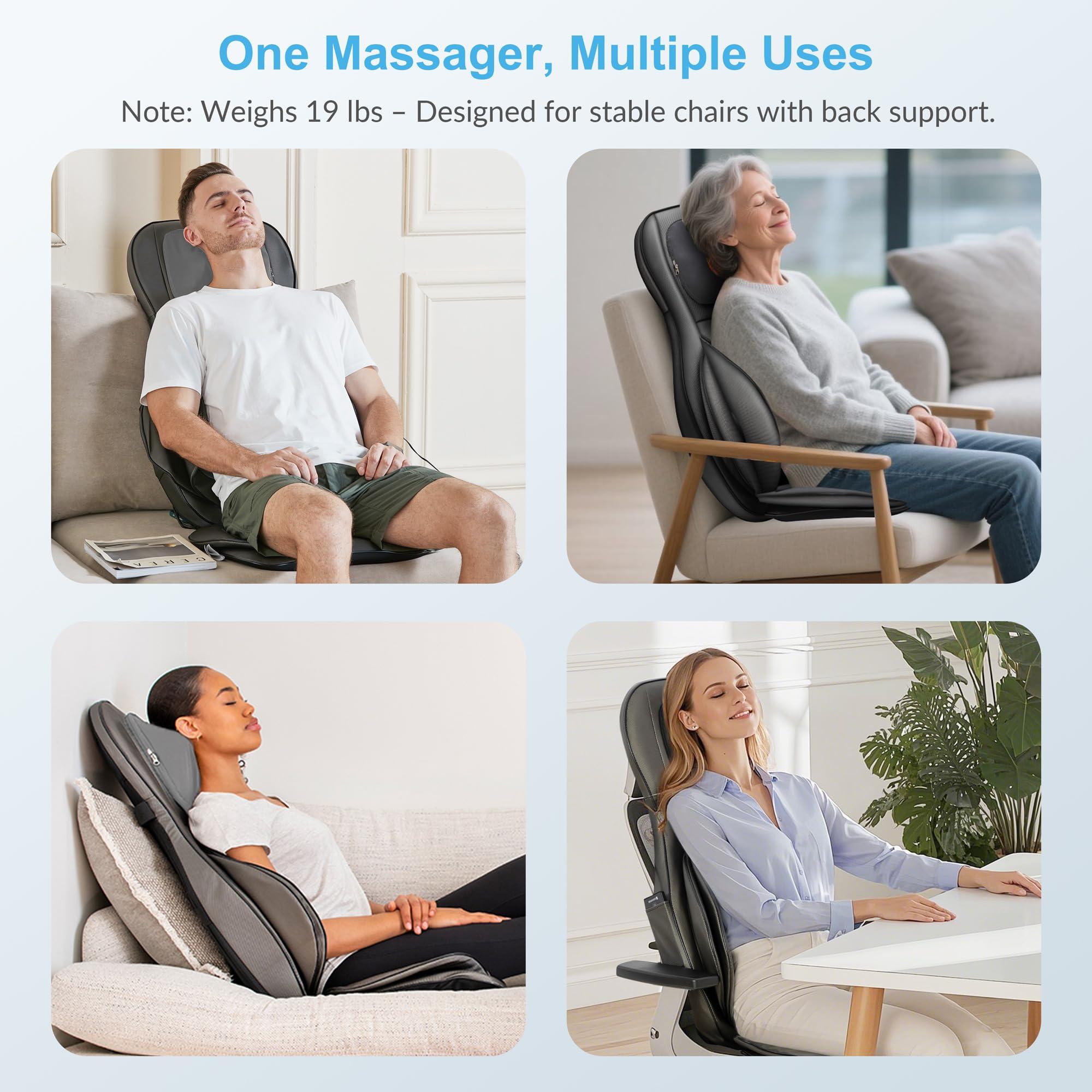 COMFIER Massager Chair with Heat, Shiatsu Neck Back Massager Portable with Compress & Rolling,Massage Chair Pad for Full Back,Neck,Full Body Pain, Gray - Image 6