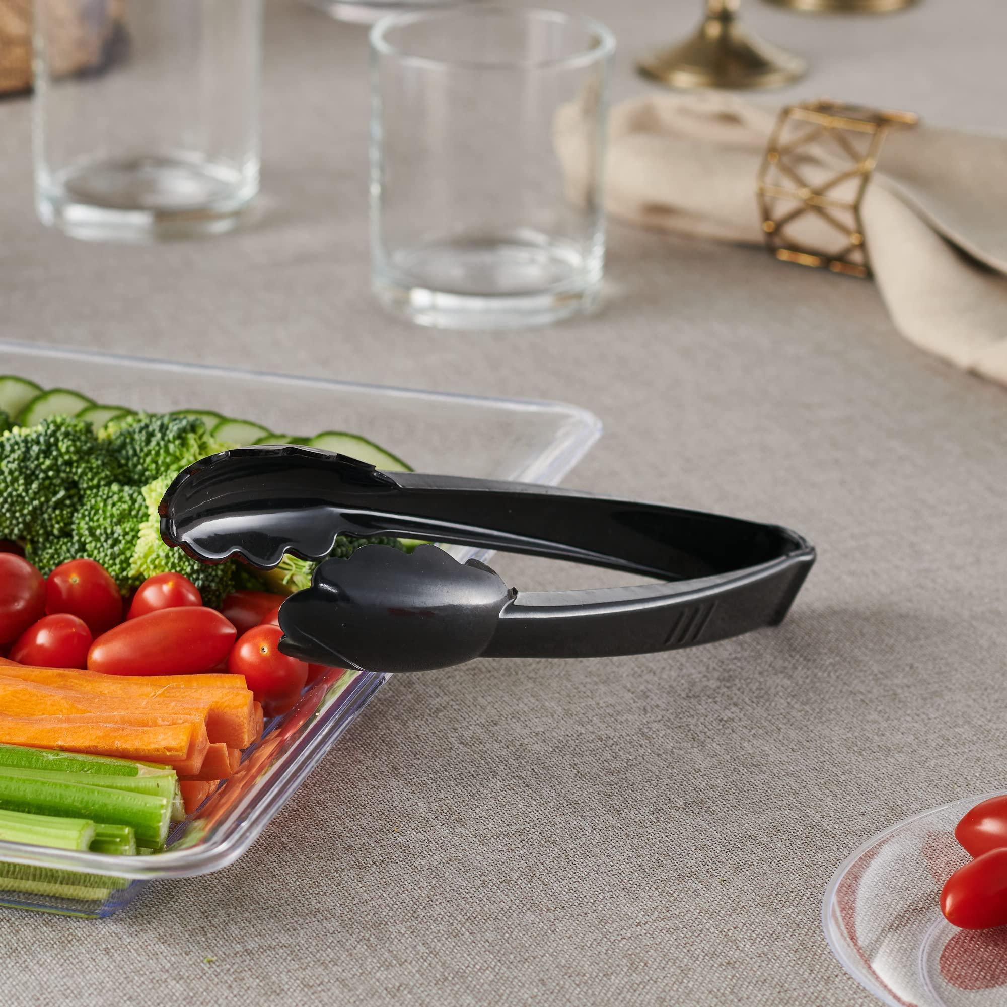 [Black Tongs 9'' Inches] Plasticpro 9'' Serving Tongs Heavy Duty Reusable Kitchen and BBQ Black Serving Tong for party's, Caterings, Events, Buffet, Weddings, And every Day use Pack of 12 - Image 3