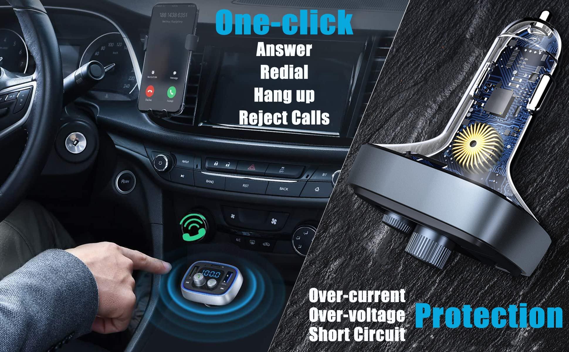 LIHAN USB C Bluetooth Adapter for Car, AUX Wireless FM Radio Transmitter, Handsfree Calling & Audio Receiver, MP3 Music Player, QC3.0 & Type-C PD USB Charger,7 Colors LED Backlit - Image 8