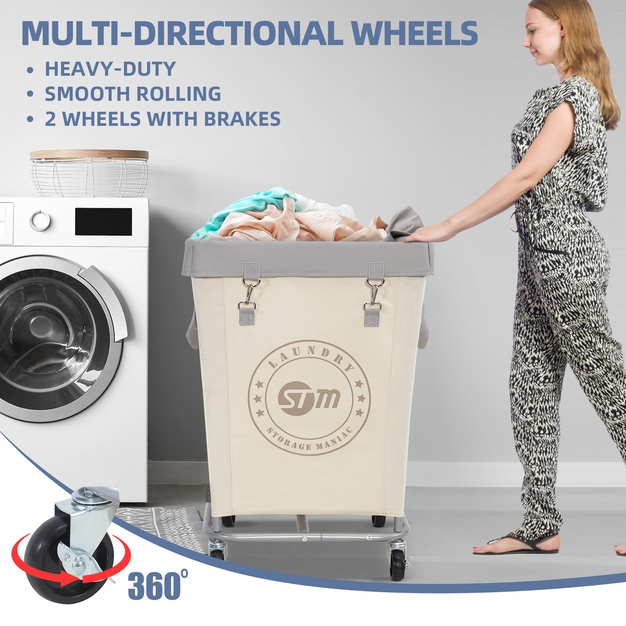 STORAGE MANIAC Commercial Laundry Hamper with Heavy Duty Steel Frame, 160 L Industrial Laundry Basket Cart with Wheels for Hotel, Home, Laundry Room, 17.72''L x 17.72''W x 30.91''H, Medium Beige - Image 5