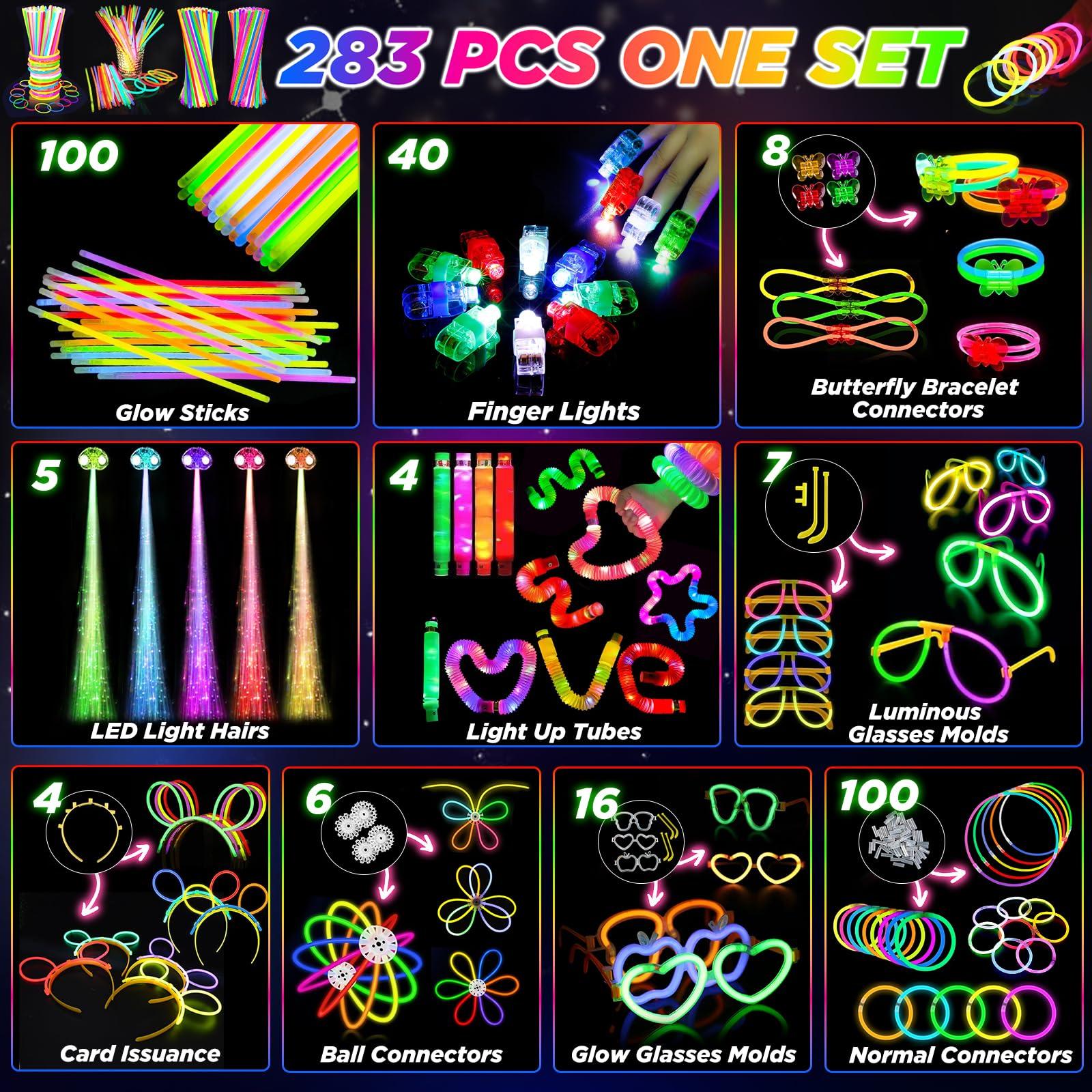 SHQDD Glow in the Dark Party Favors for Adults Kids, 27 Carnival Accessories, 56 LED Light Up Toys Bulk, 100 Glow Sticks Party Pack, Neon Party Supplies & Decorations - Image 6