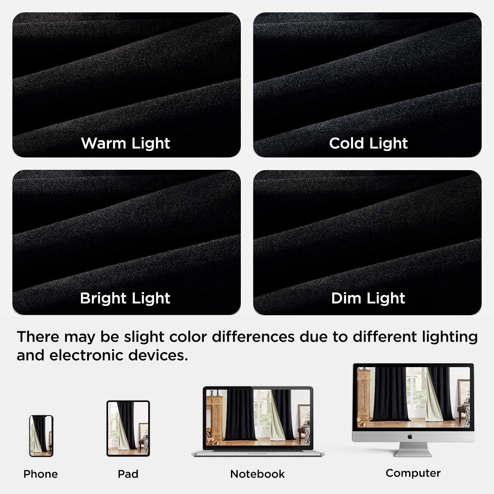 Joydeco Black 100% Blackout Curtains 84 Inch 2 Panels, Luxury Thermal Insulated Black Velvet Curtains for Bedroom Living Room, Soundproof Blackout Window Drapes, Rod Pocket & Back Tab (52W x 84L) - Image 8