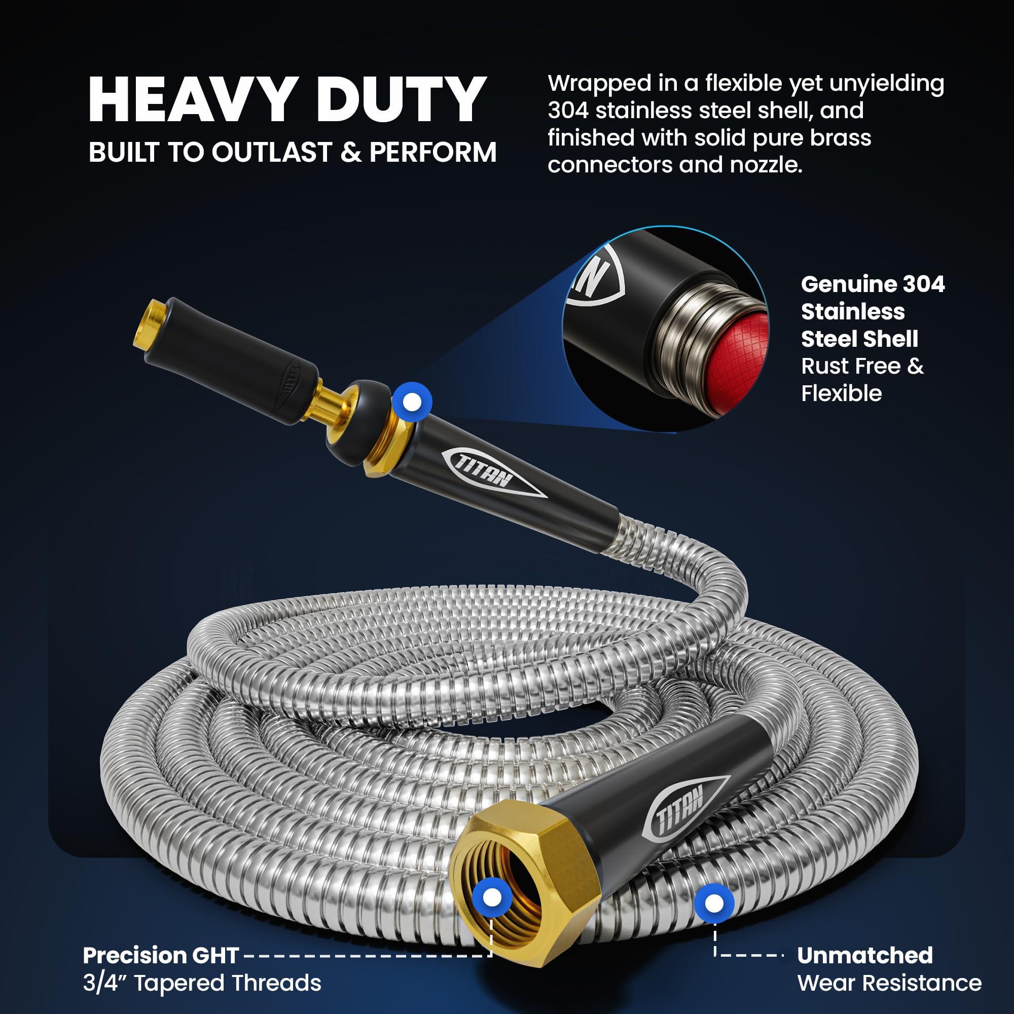 TITAN Garden Hose 75FT - 304 Stainless Steel Metal Water Hose, Flexible, Kink-Free, Lightweight, Durable, Crush Resistant Fittings, Easy to Coil, 500 PSI - Image 6