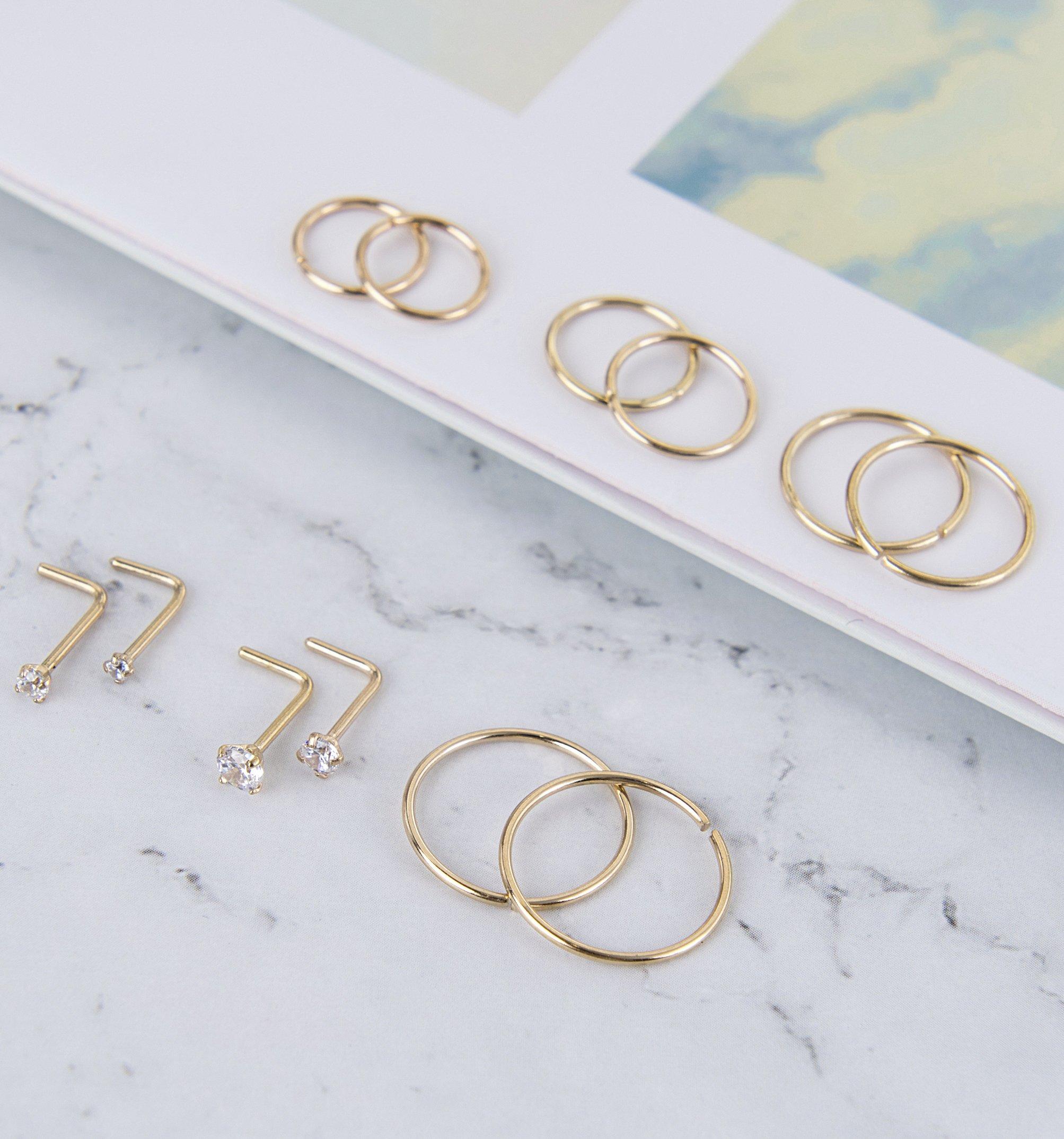 Masedy Nose Rings 12Pcs 20G 316L Stainless Steel L Shaped Nose Studs Cartilage Tragus Septum Piercing 6-12MM - Image 5