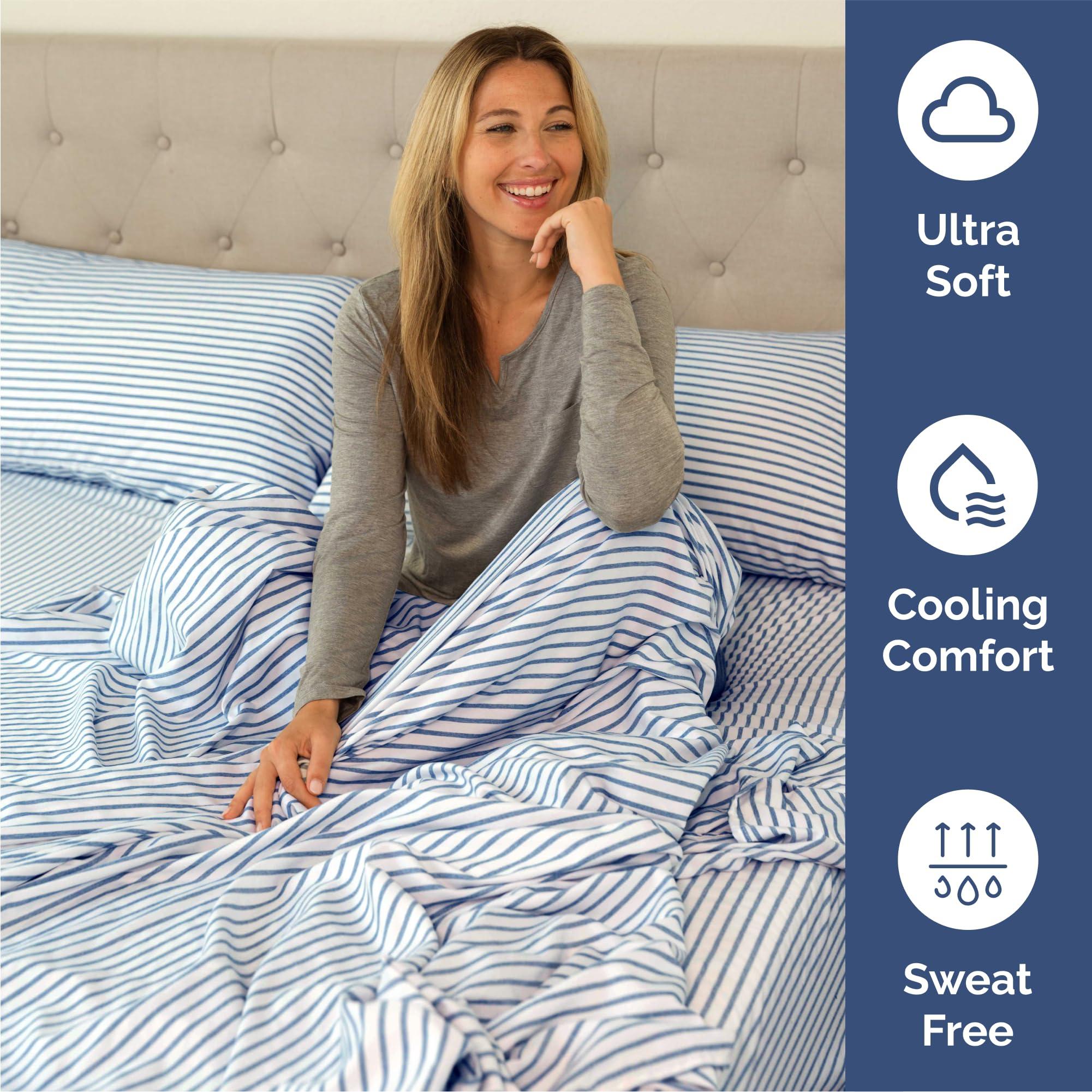 Queen Size 4 Piece Sheet Set - Comfy Breathable & Cooling Bed Sheets Set - Hotel Luxury Bedding for Women, Men, Kids, Teens, Boys & Girls - Deep Pockets, Soft, Wrinkle Free - Oeko-Tex - Blue Stripes 2 - Image 4