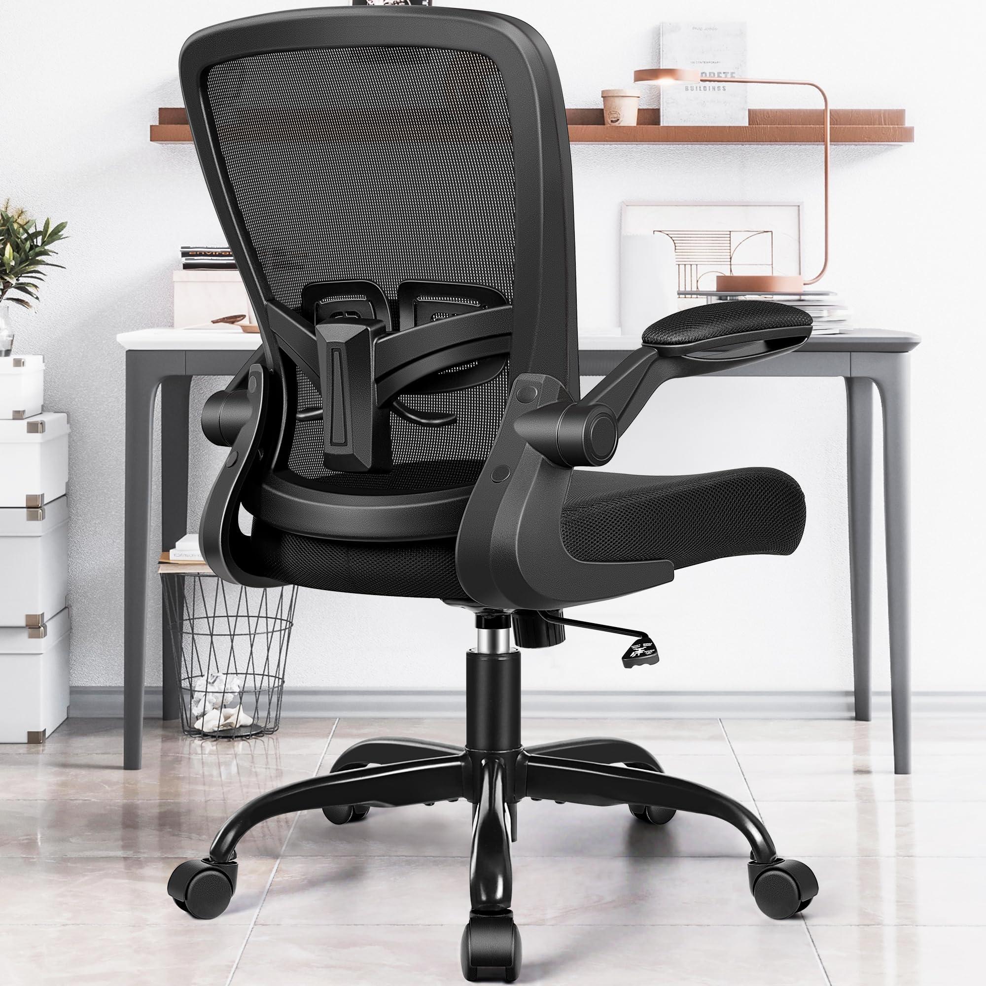 FelixKing Office Chair, Ergonomic Desk Chair with Adjustable Height and Lumbar Support Swivel Lumbar Support Desk Computer Chair with Flip up Armrests for Conference Room (Black) - Image 2
