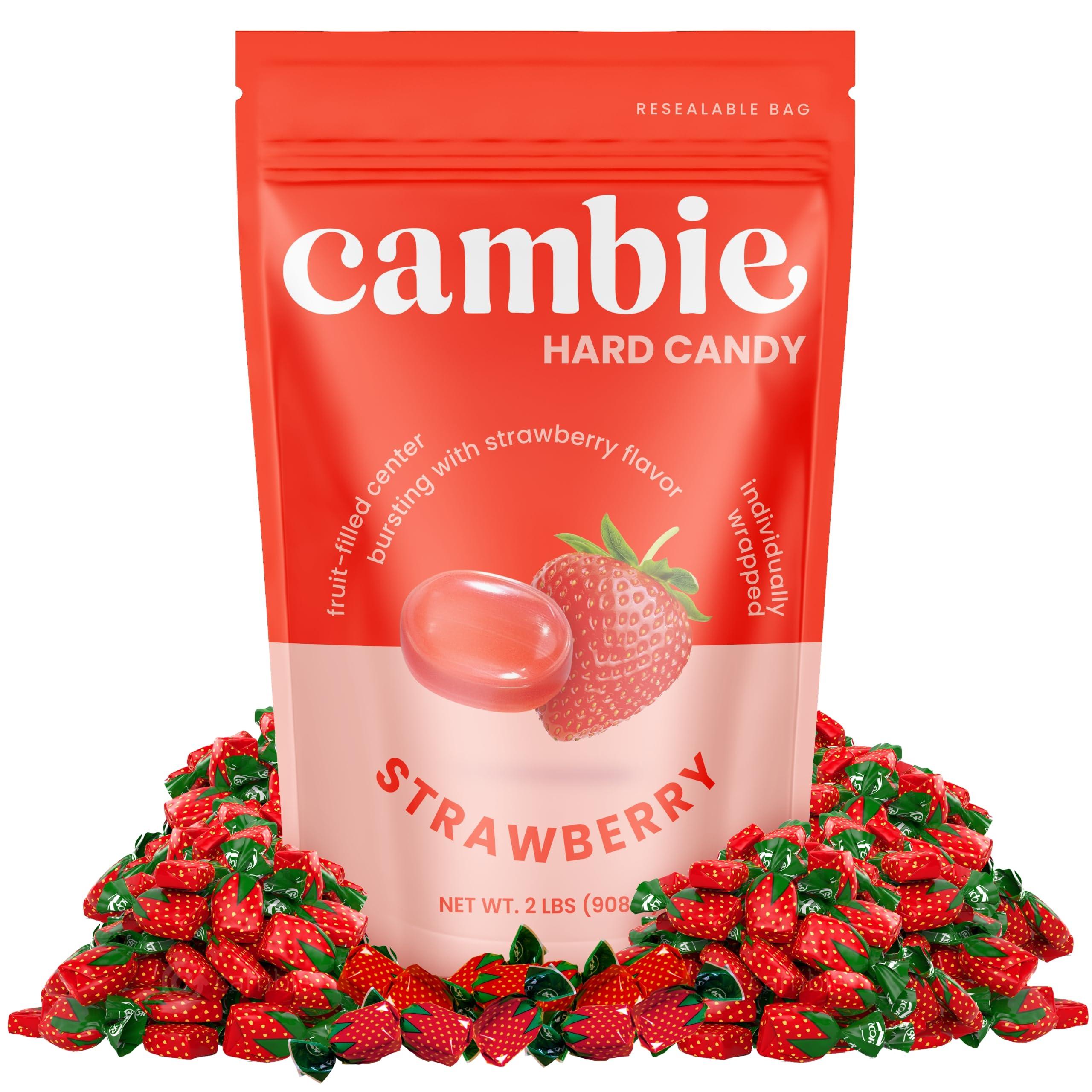 Strawberry Hard Candy Individually Wrapped by Cambie, 2 lbs of Strawberry Candy with a Deliciously Sweet Hard Exterior with a Soft, Fruit-Filled Center - Image 1