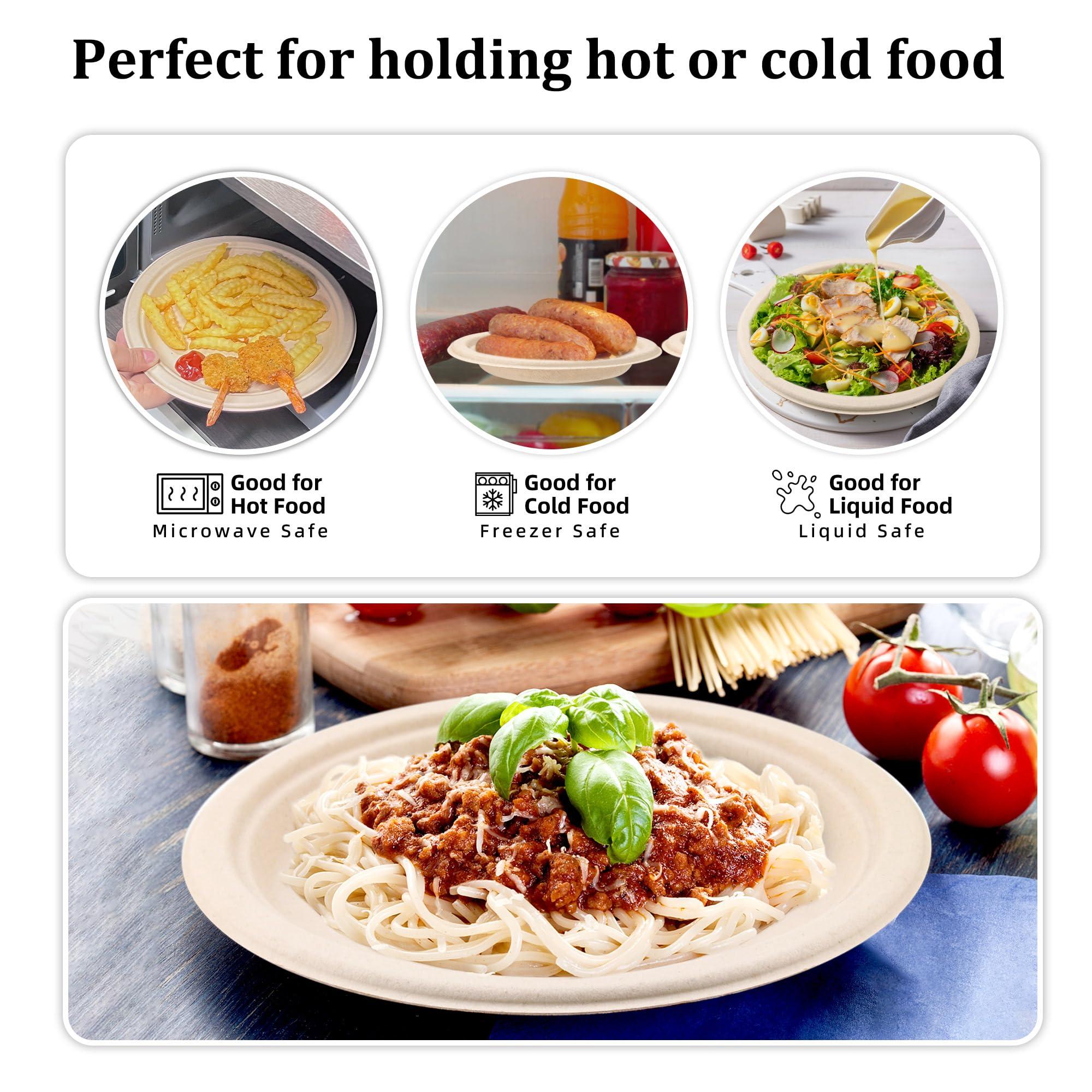 FEHHTO Compostable Paper Plates Set, 250PCS Disposable Heavy-Duty Sugarcane Plate and Eco-Friendly Utensil Biodegradable Dinnerware Plates, Extra Long Forks & Knives & Spoons for Party - Image 5