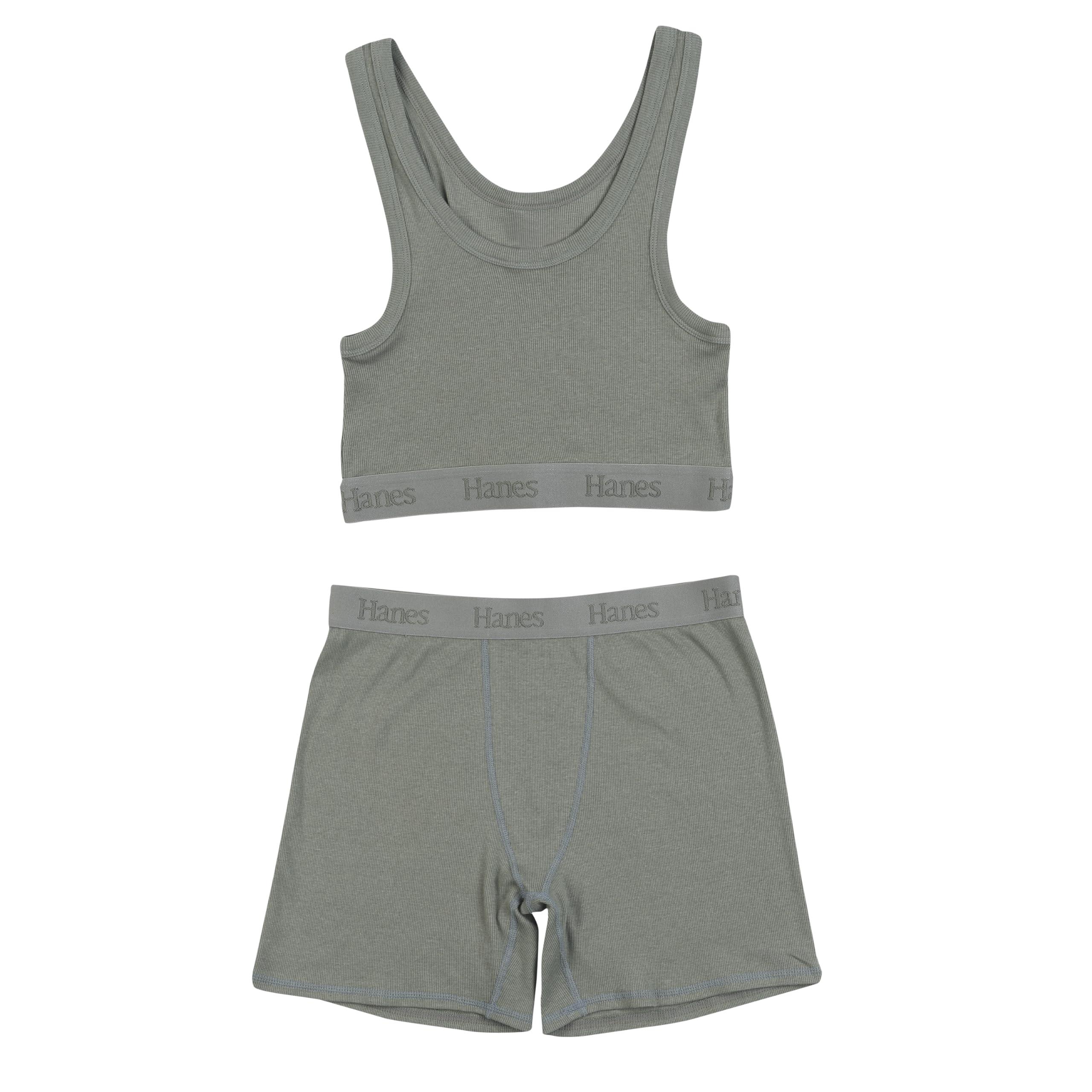 Hanes Women's Originals SuperSoft Comfywear 2 Piece Lounge Crop Top & Boxer Shorts Loungewear Set