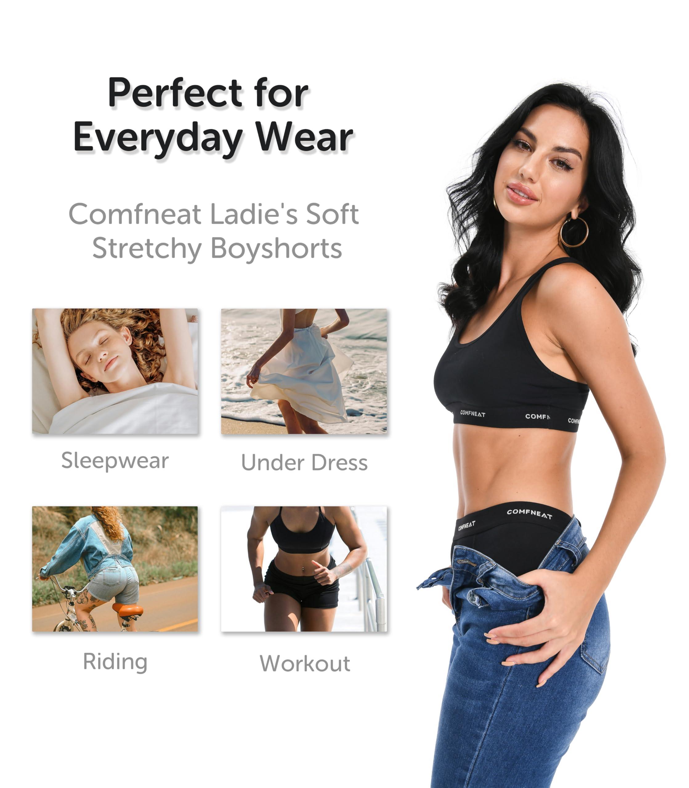 Comfneat Women's 4-Pack Boyshorts Cotton Spandex Boxer Briefs Stretchy Underwear Knitwear - Image 3