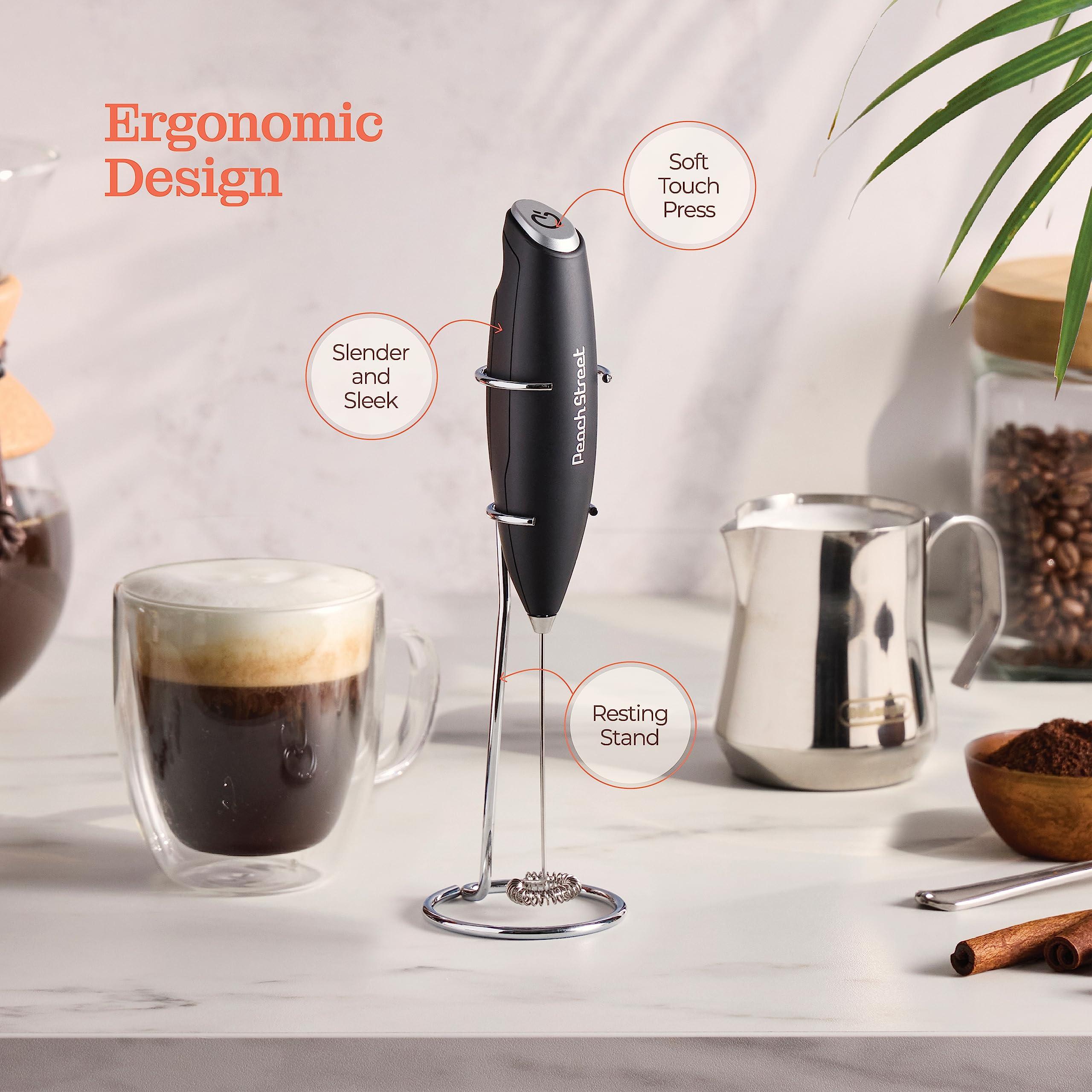 Powerful Handheld Milk Frother, Mini Milk Frother Wand, Battery Operated Stainless Steel Drink Mixer - Milk Frother Stand for Milk Coffee, Lattes, Cappuccino, Frappe, Matcha, Hot Chocolate. Great Gift - Image 5