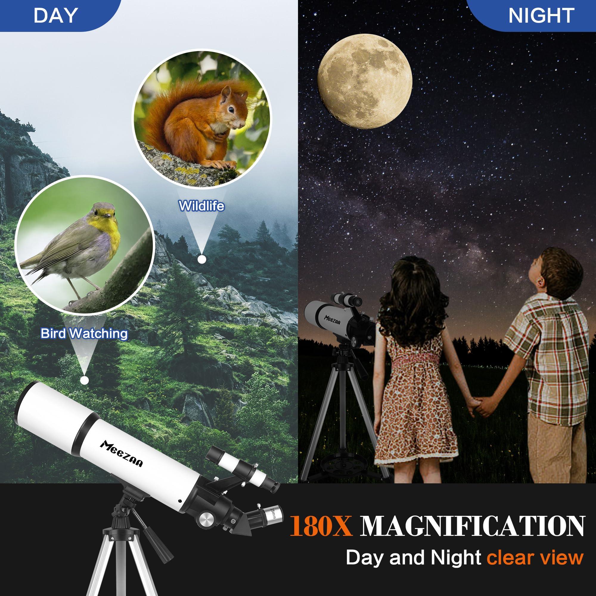 MEEZAA Telescope, Telescope for Adults High Powered, 80mm Aperture 600mm Portable Refractor Telescopes for Astronomy Beginners Fully Multi-Coated Optic High Transmission with Phone Adapter & Carry Bag - Image 7