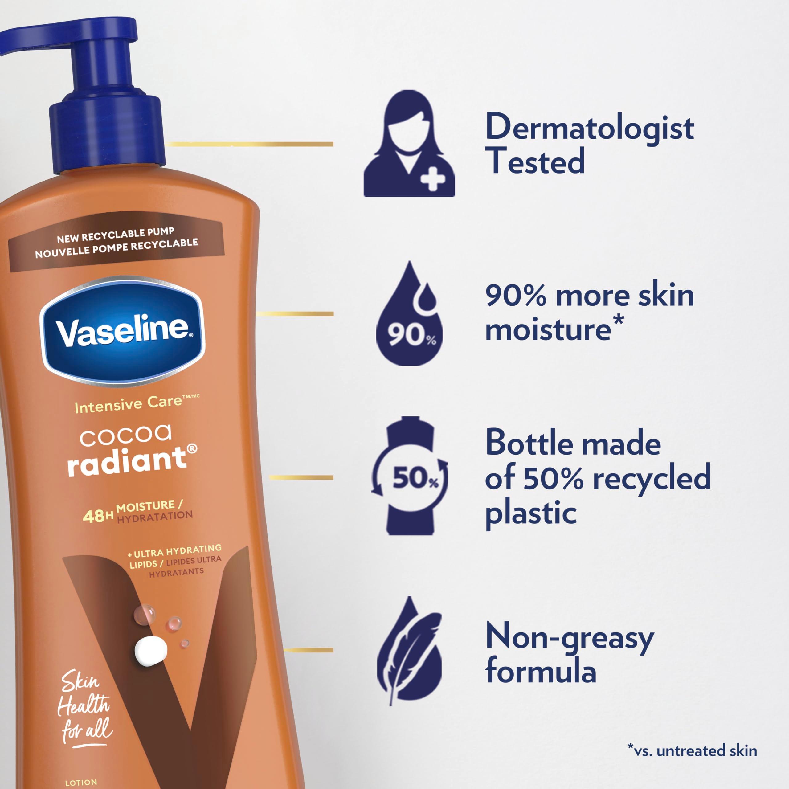 Vaseline Intensive Care Body Lotion Cocoa Radiant 3 count for Dry Skin Lotion Made with Ultra-Hydrating Lipids and Pure Cocoa Butter for a Long-Lasting, Radiant Glow 20.3 Oz - Image 4