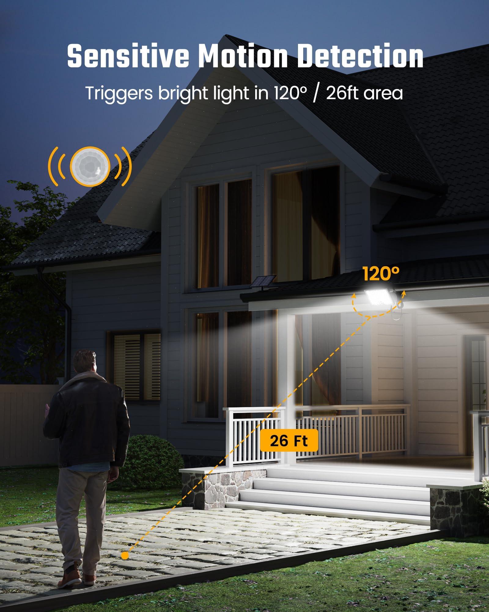 SUPERDANNY Solar Outside Lights with 113 Bright LEDs 7000K, Motion Sensor Outdoor Flood Lights Dusk to Dawn with 16ft Cable IP65 Waterproof, Security Light for Garden Barn Porch 2 Pack - Image 6