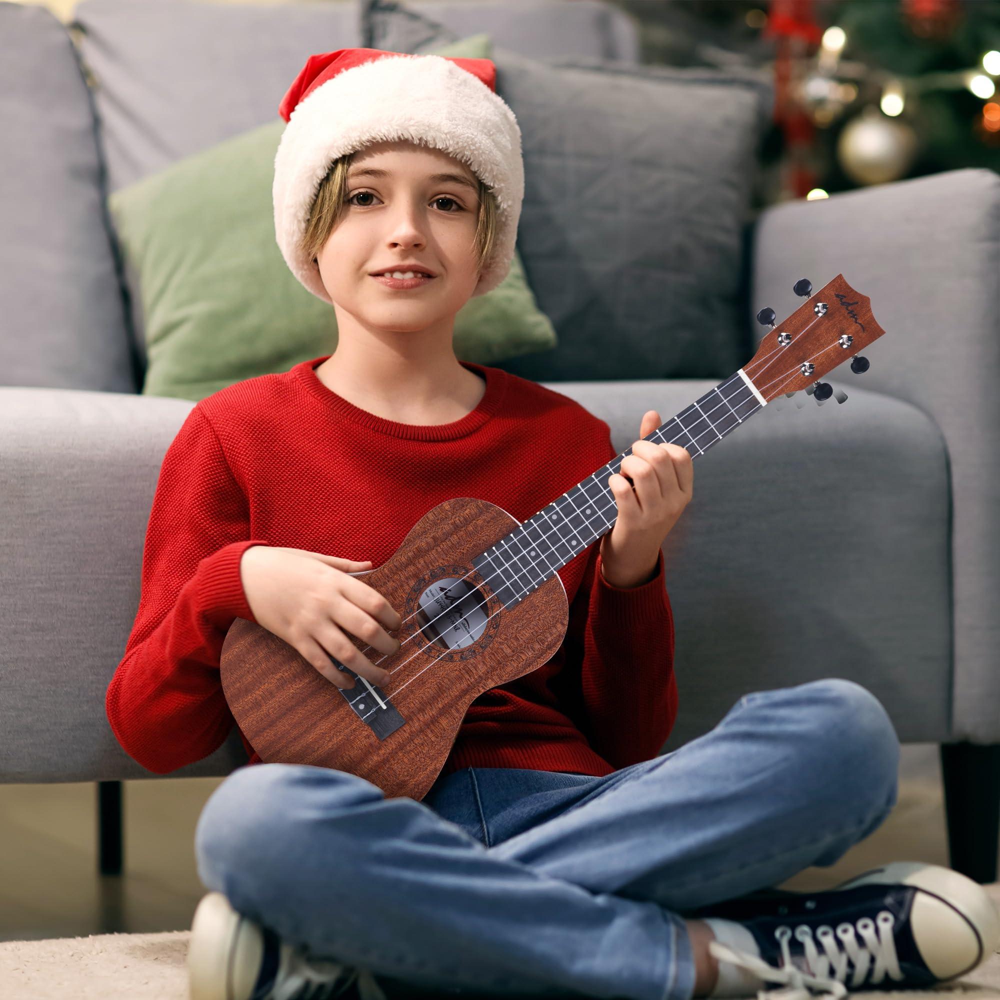 ADM Concert Ukulele Beginner Kit Mahogany Hawaiian Wood Ukelele Bundle Ukalalee Set with Uke Free Starter Lessons for kids Students and Adults, Yellow Brown (Khaki, 23 inch) - Image 2
