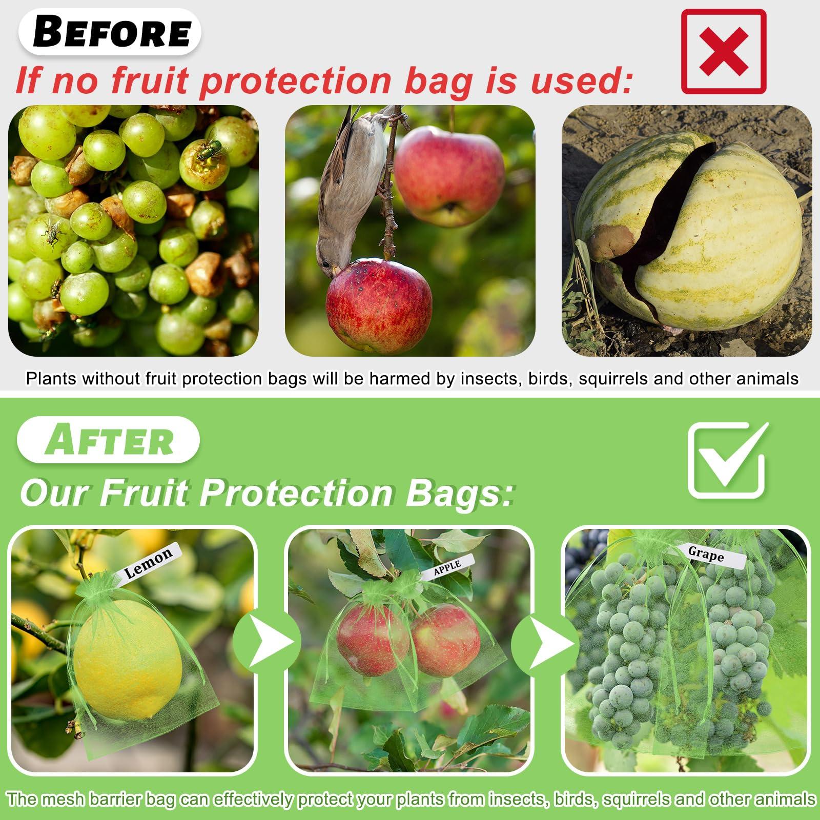 Reallnaive 120 Pcs Fruit Protection Bags 3 Size Green Mesh Bags for Fruits Vegetables with 120 Pcs Plant Label Drawstring Mesh Pest Barrier Netting Cover for Veggies Garden - Image 6
