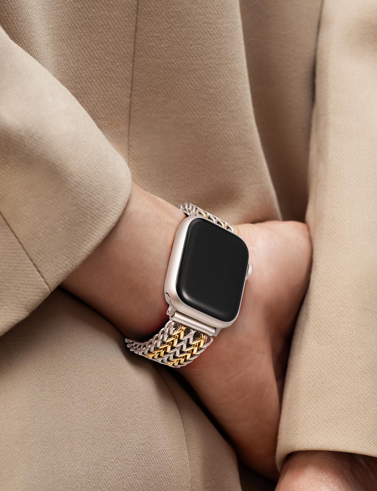 Minyee Compatible with Apple Watch Band 41/40/38/44/45/46/49/42mm Women, Dressy Stainless Steel Metal Chain Strap Designer Starlight Link Bracelet Wristband for iWatch Series 10 9 8 7 6 5 4 Ultra SE - Image 6