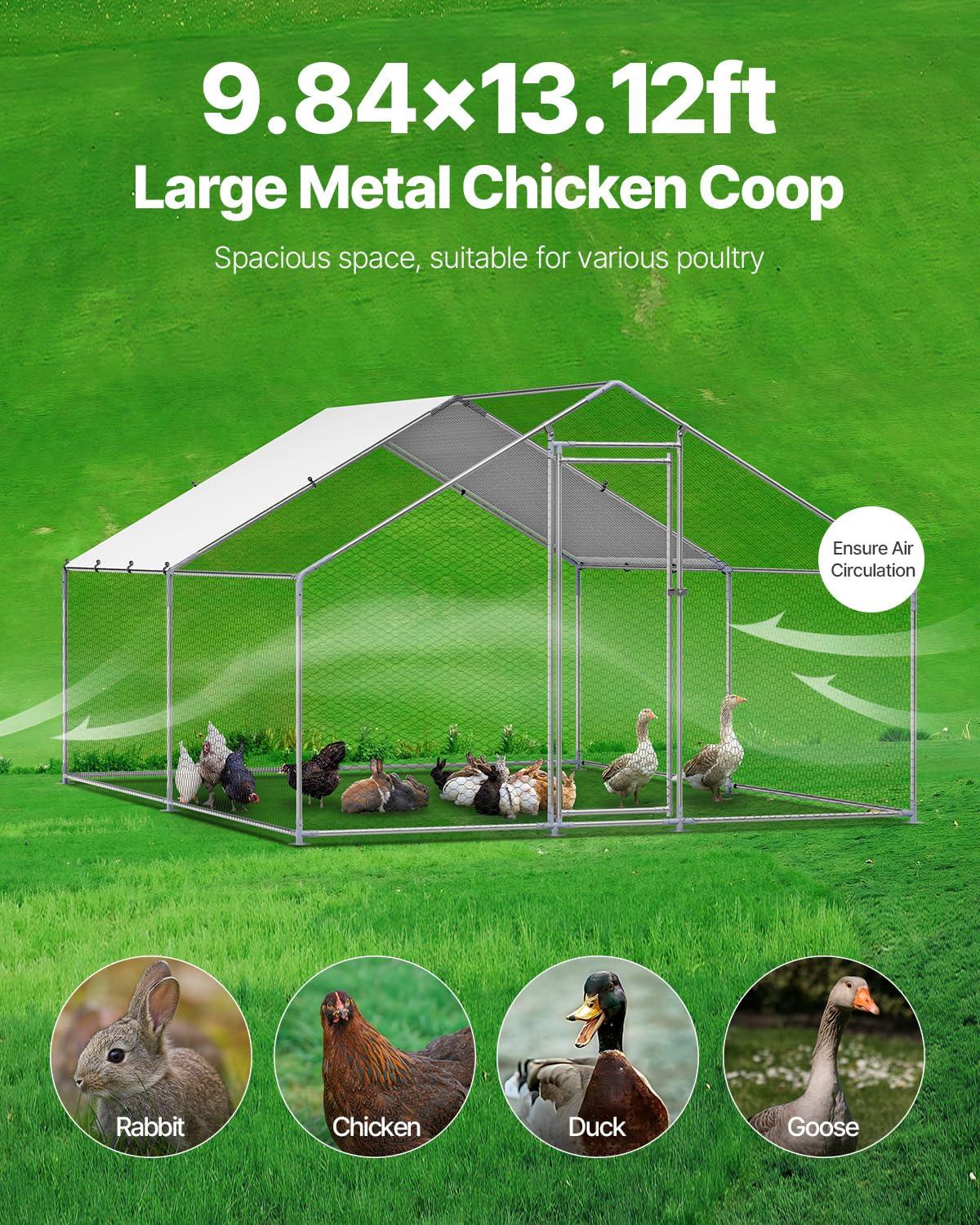 VEVOR Large Metal Chicken Coop, 9.8x13.1x6.5 ft Large Walk in Chicken Runs for Yard with Cover, Hen House Enclosure with Security Lock, Outdoor Duck Rabbit Cage Poultry Pen for Backyard, Farm, Yard - Image 6