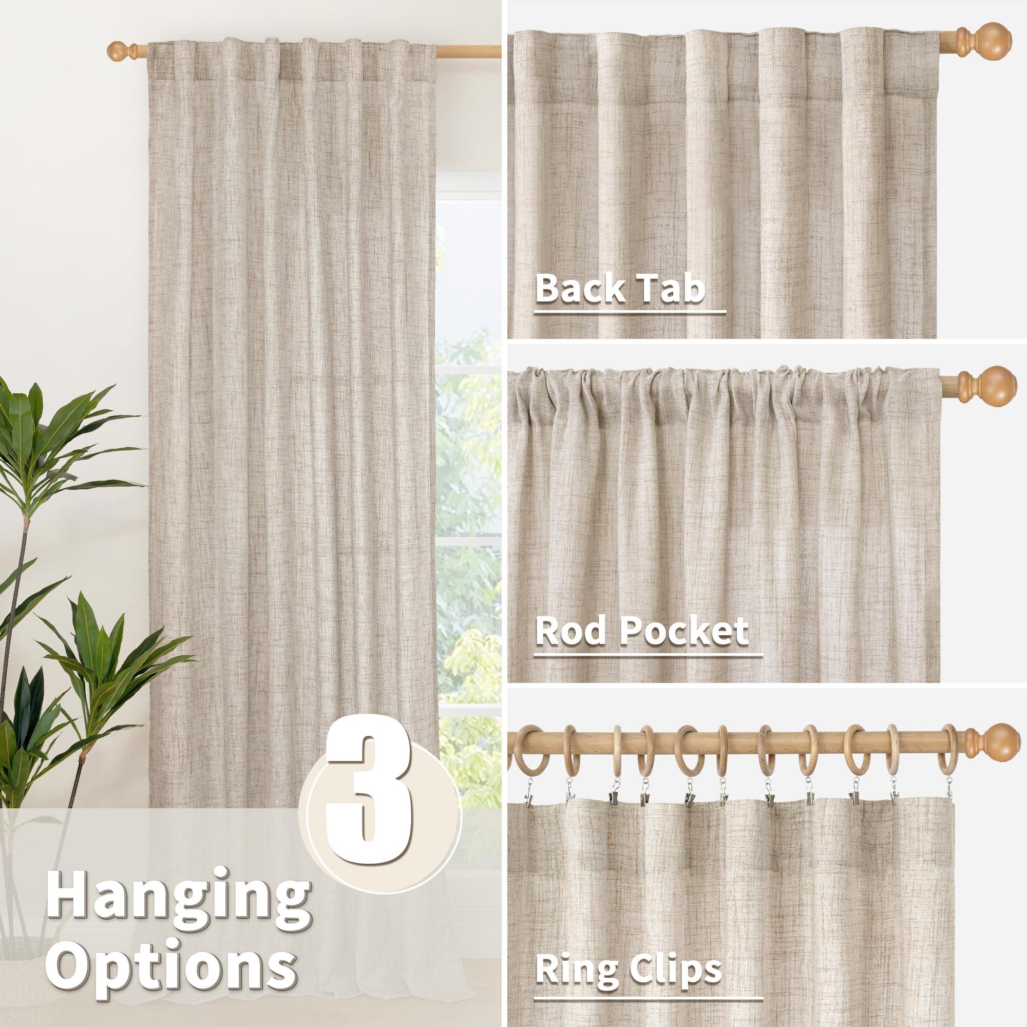 YoungsTex Natural Linen Curtains 72 Inch Length 2 Panels for Living Room - Semi Sheer Drapes Light Filtering with Rod Pocket Beige Window Treatments for Bedroom Dining Rustic Back Tab, 52 X 72 Inch - Image 6