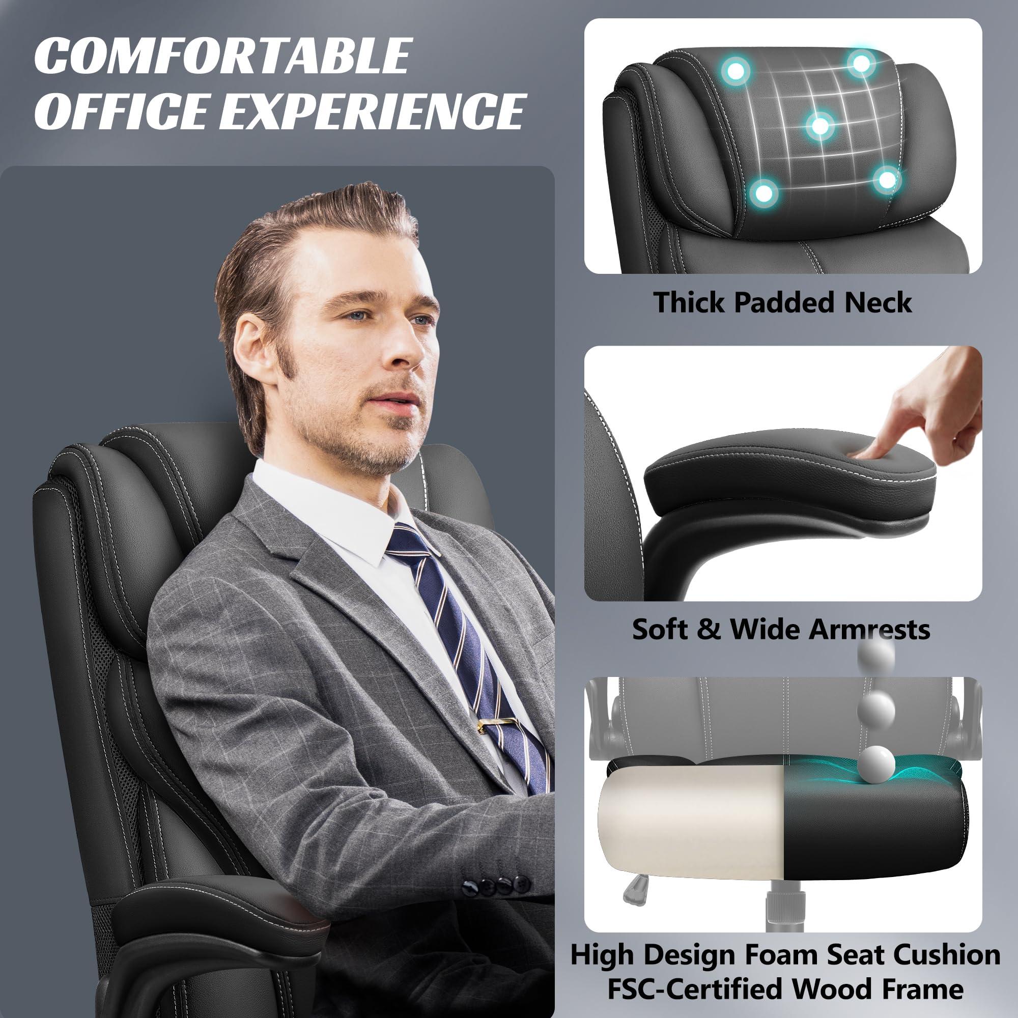 HeroSet Office Chair, Ergonomic Big and Tall Computer Desk Chairs, Executive Breathable Leather Chair with Adjustable High Back Flip-up Armrests, Lumbar Support Swivel PC Chair with Rocking Function - Image 8