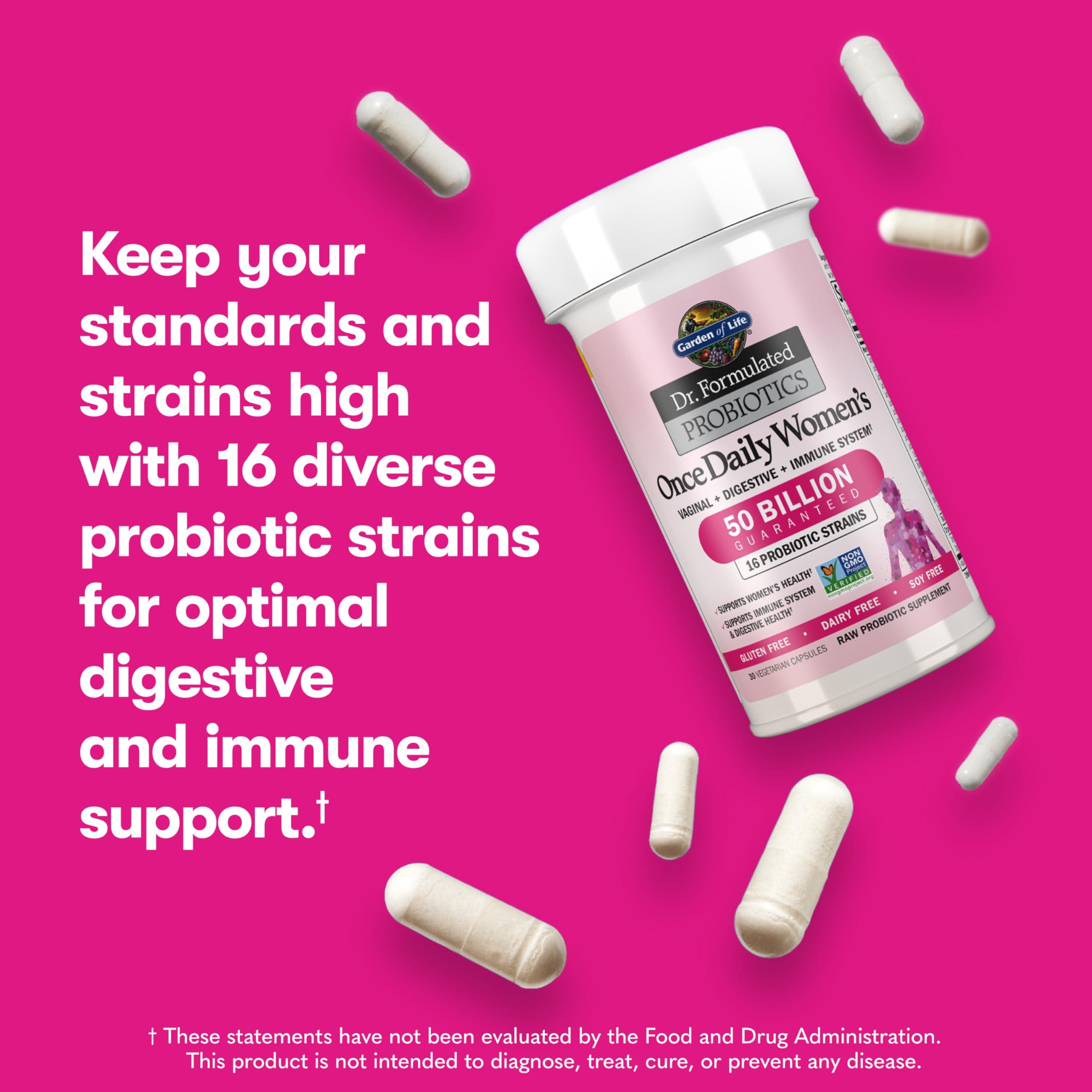 Garden of Life Once Daily Dr. Formulated Probiotics for Women 50 Billion CFU 16 Probiotic Strains with Organic Prebiotics for Digestive, Vaginal & Immune Health, Dairy Free, Shelf Stable 30 Capsules - Image 7