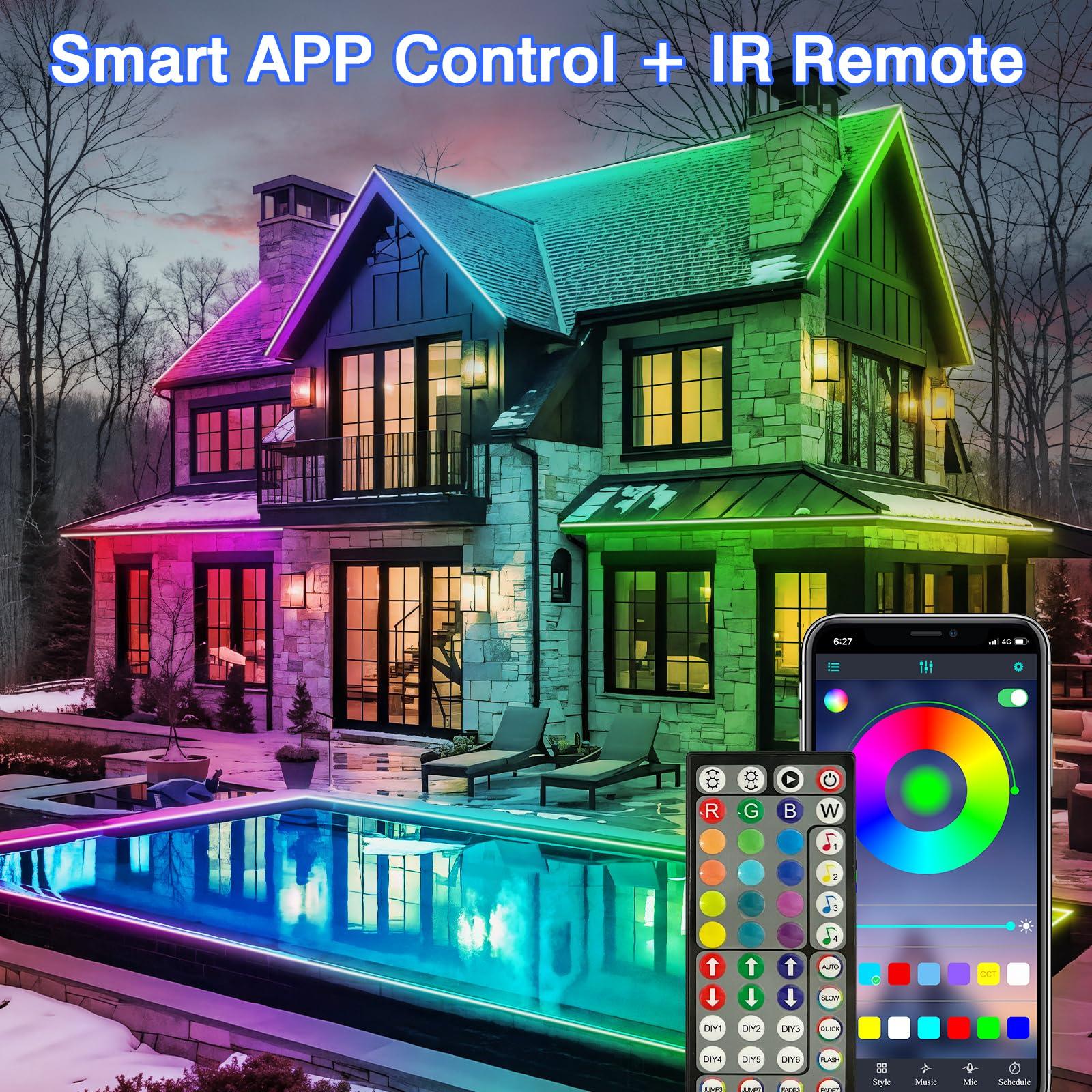 200ft Outdoor LED Strip Lights Waterproof,Music Sync RGB IP68 Outside Led Light Strips Waterproof with App and Remote,Exterior Led Rope Lights Waterproofs for Deck,Balcony,Roof,Garden,Pool (200FT) - Image 7