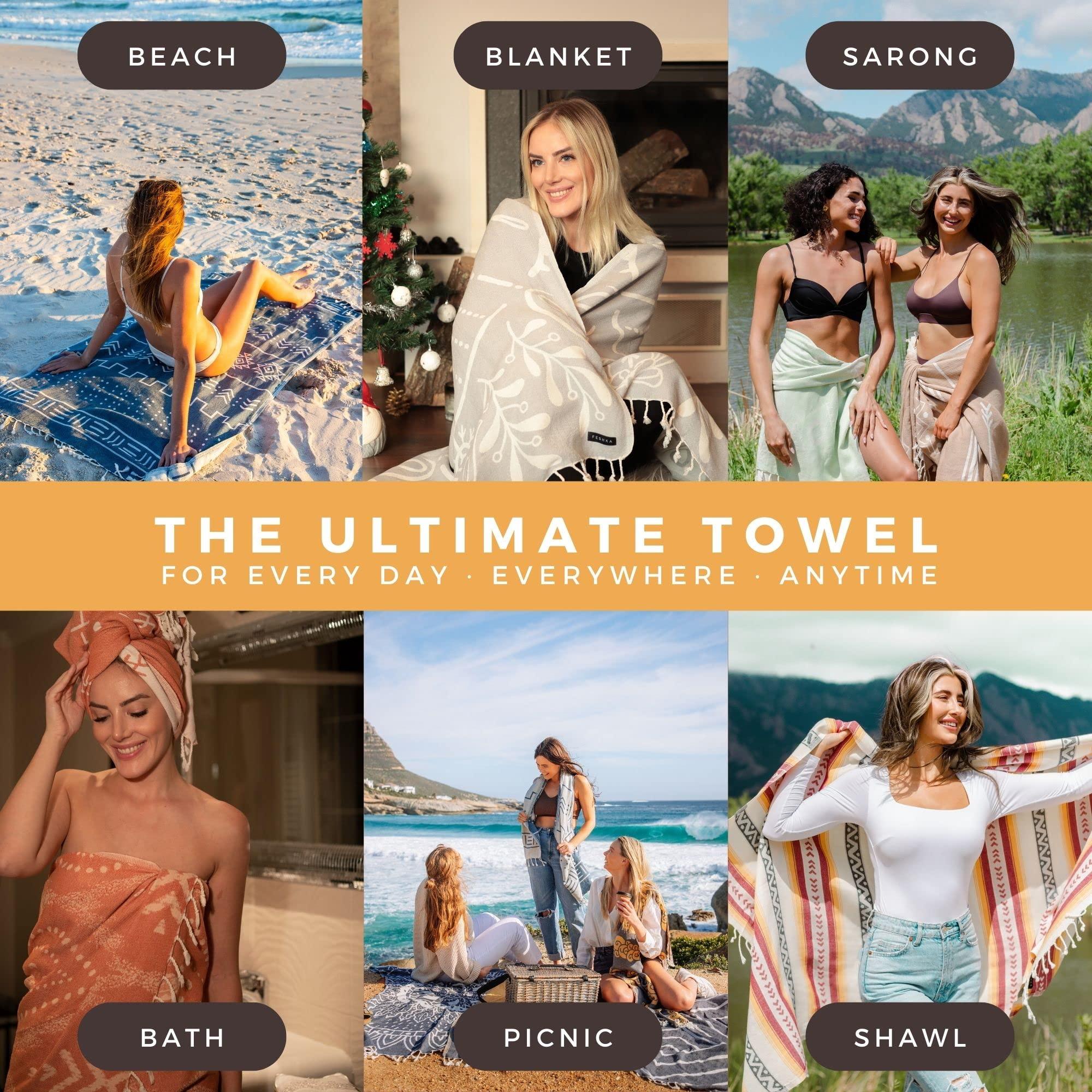 FESHKA Sand Free Turkish Beach Towel (37 x 67) Quick Dry Bath Towel, Oversized Beach Blanket, Lightweight for Travel - Made with 100% Organic Turkish Cotton - Sunflower (Yellow) - Image 5