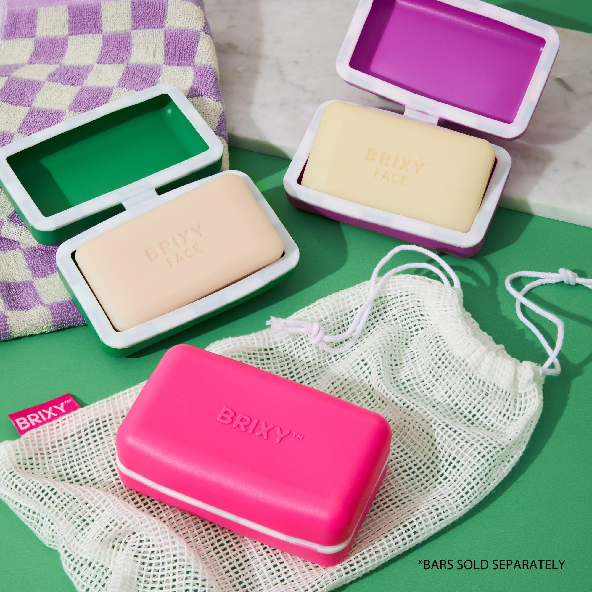 BRIXY Beauty Bar Travel Case Set – 3 Pack Soap Bar Travel Containers, Leakproof Portable Soap Holder, Durable Silicone, Magnetic Seal, TSA Friendly (Pink, Purple, Green) - Image 6