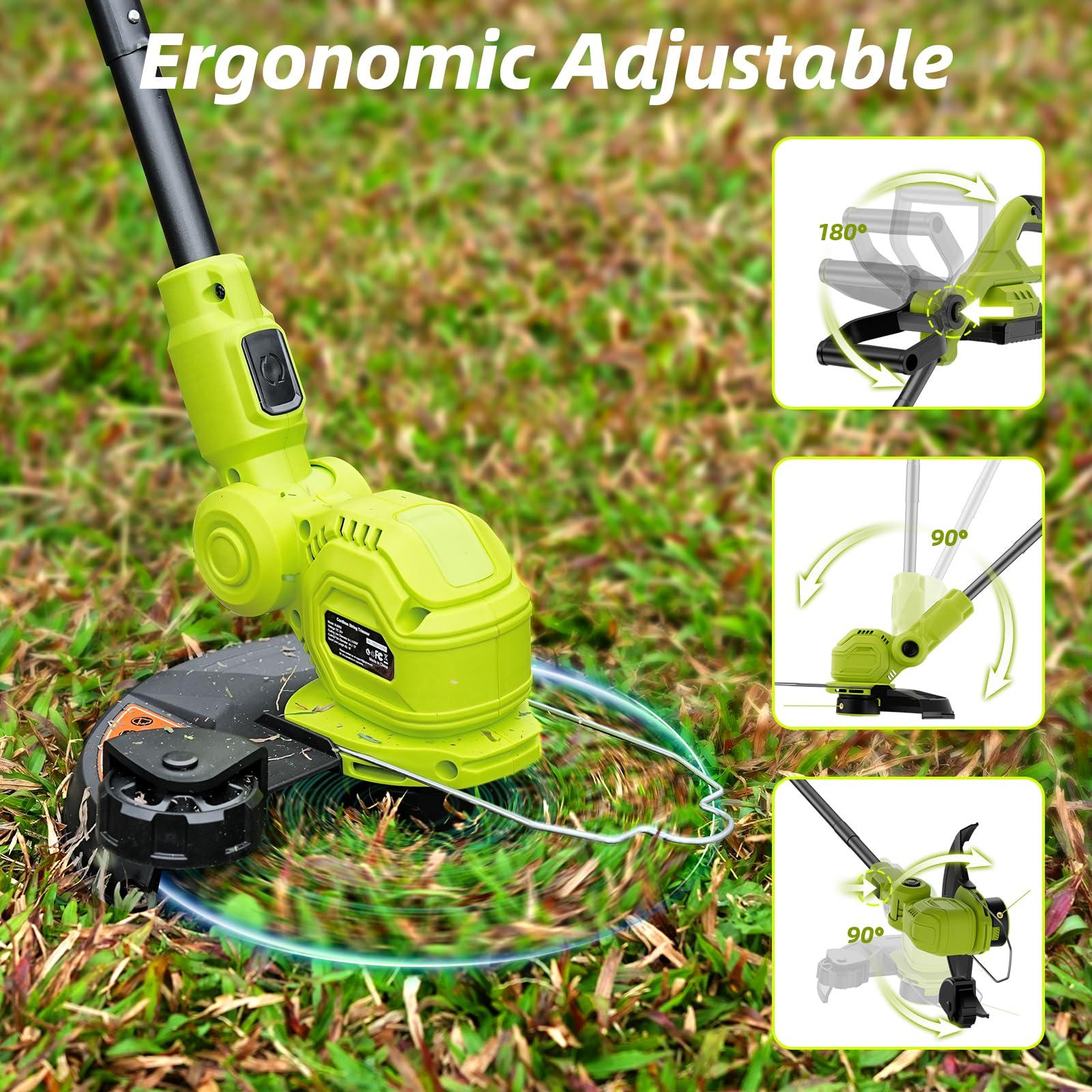 JAGROM 12-inch 20V Cordless String Trimmer with Fast Charger, 2 X 2.0Ah Battery Powered with Auto Line Feed, Lawn Edger with 8 Pcs Grass Cutter Spool Line and 2 Spool Cap - Image 3