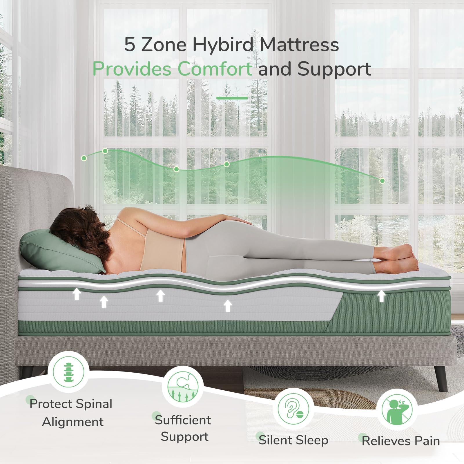 Novilla Hybrid Queen Mattress, 10 Inch 5-Zone Mattress with Gel Memory Foam for Motion Isolation & Durable Support, Midume Firm Mattress Queen in A Box - Image 4