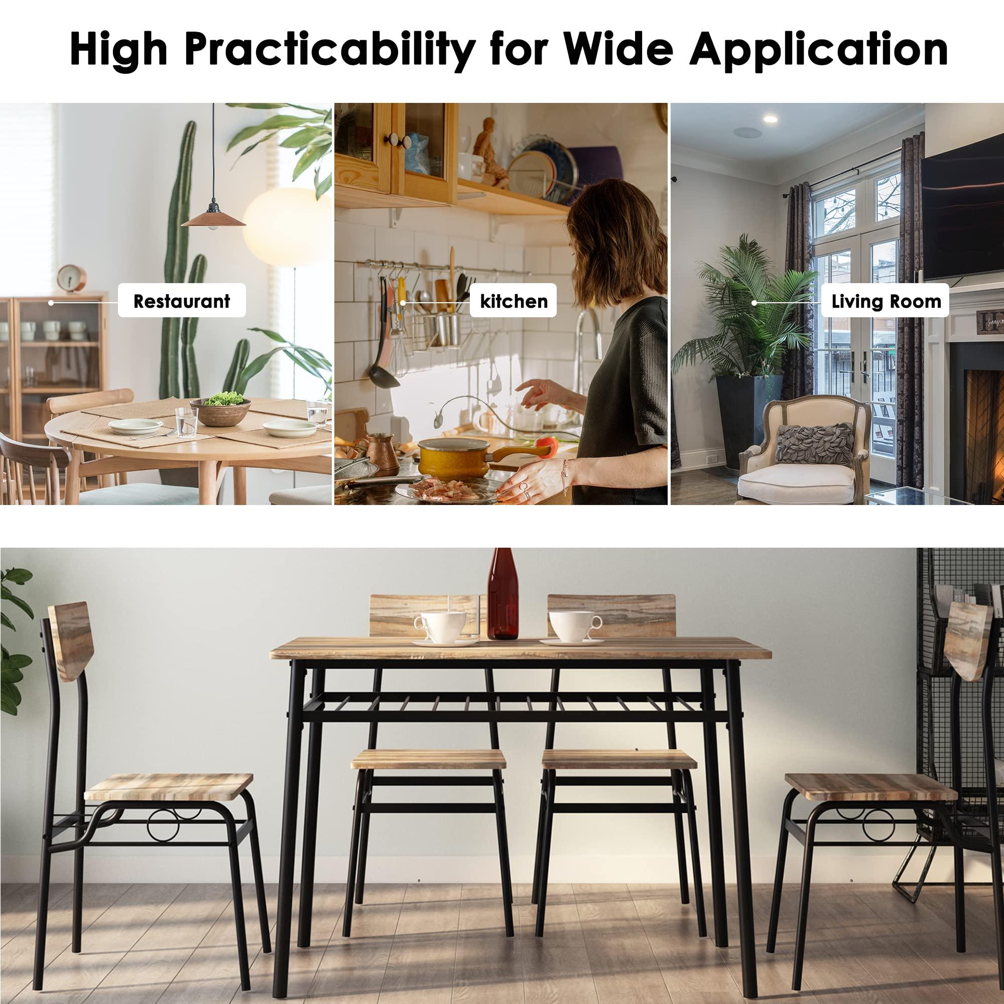 soges 5 Piece Dining Table Set for 4 Person, Kitchen Dinette Sets with 4 Chairs, Kitchen Table and 4 Chair Set with Storage Rack, Modern Dining Room Set with Wooden Top and Metal Legs - Image 9
