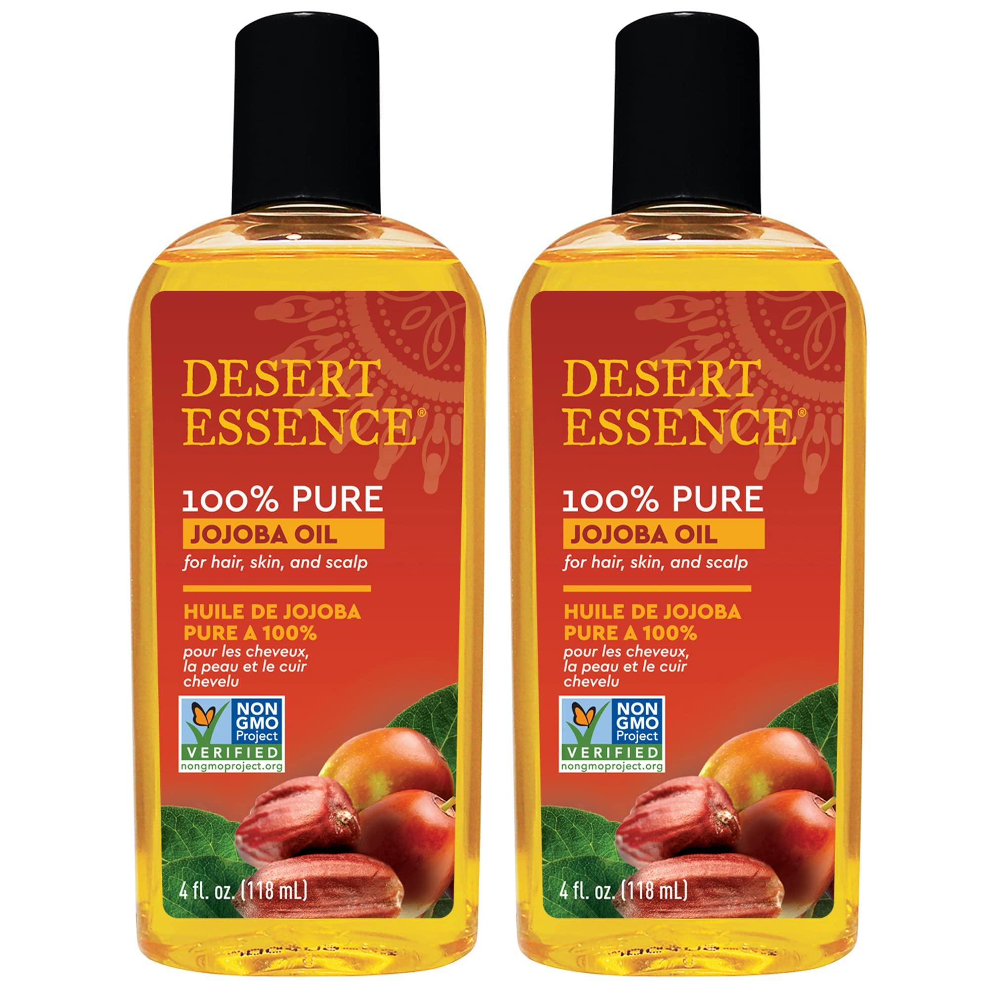 Desert Essence 100% Pure Jojoba Oil - 4 Fl Oz - Pack of 2 - Haircare & Skincare Essential Oil - All Skin Types - No Oily Residue - May Help Prevent Flakiness - Makeup Remover - Aftershave Moisturizer