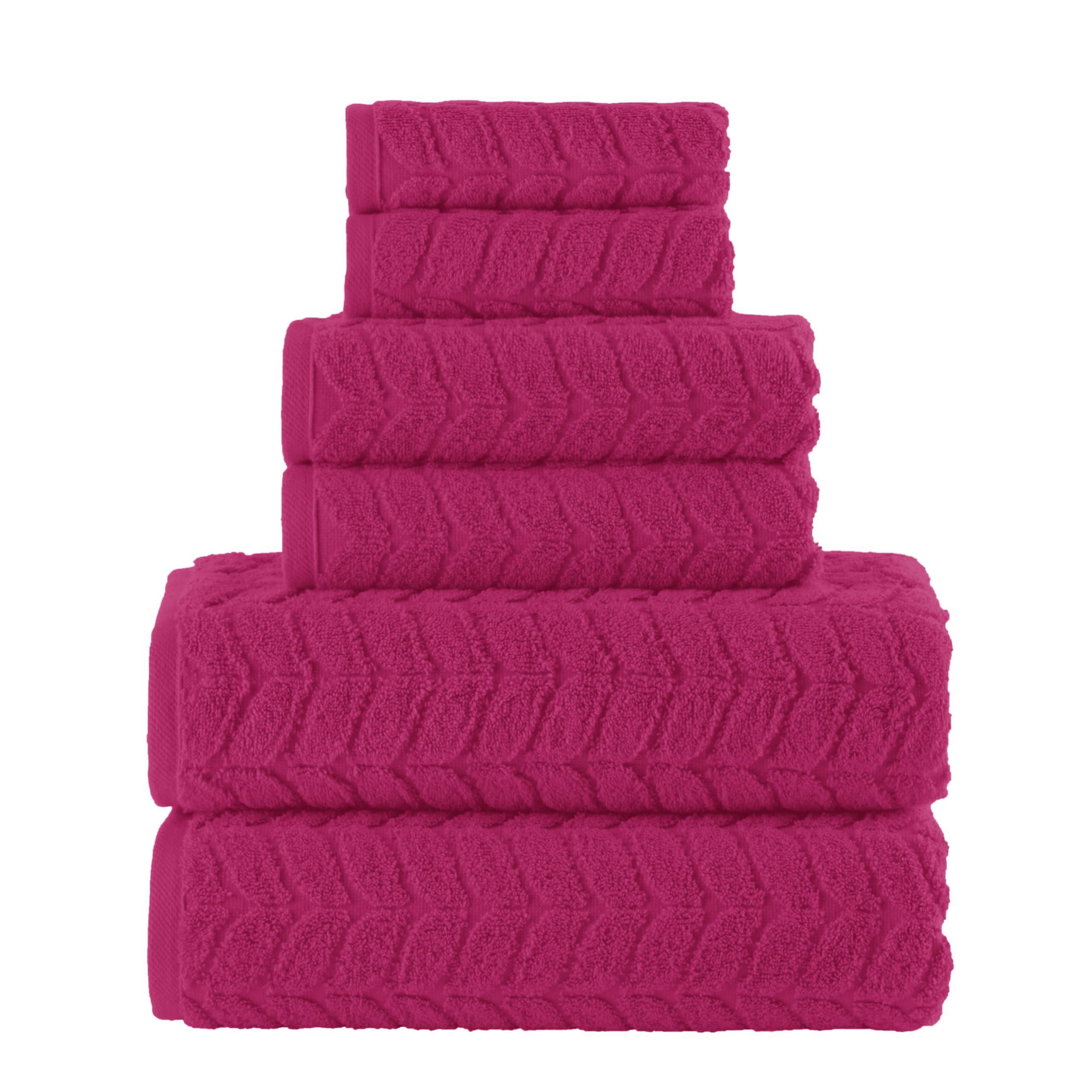 Elegant Comfort Luxury 6-Piece 100% Turkish Cotton Jacquard Braided Textured Premium Hotel Quality Towel Set– Soft and Absorbent, Includes 2 Bath Towels, 2 Hand Towels and 2 Washcloths, Hot Pink