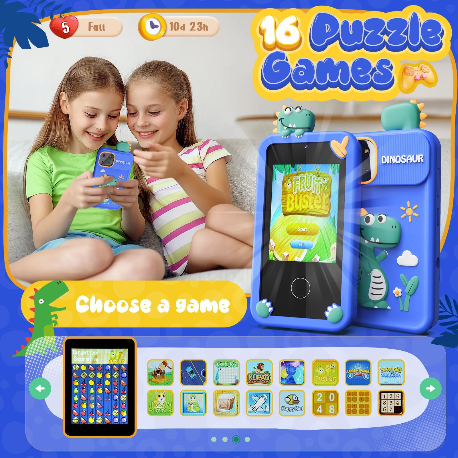 Luyiilo Kids Smart Phone Toys for Boys,Dinosaurs Gift Toys for Boys Ages 3-9 Christmas Birthday Gifts Mini Smart Phone Toys With 2.8" Touchscreen 16 Learning Games Dual Camera Music Player, 8G SD Card - Image 4