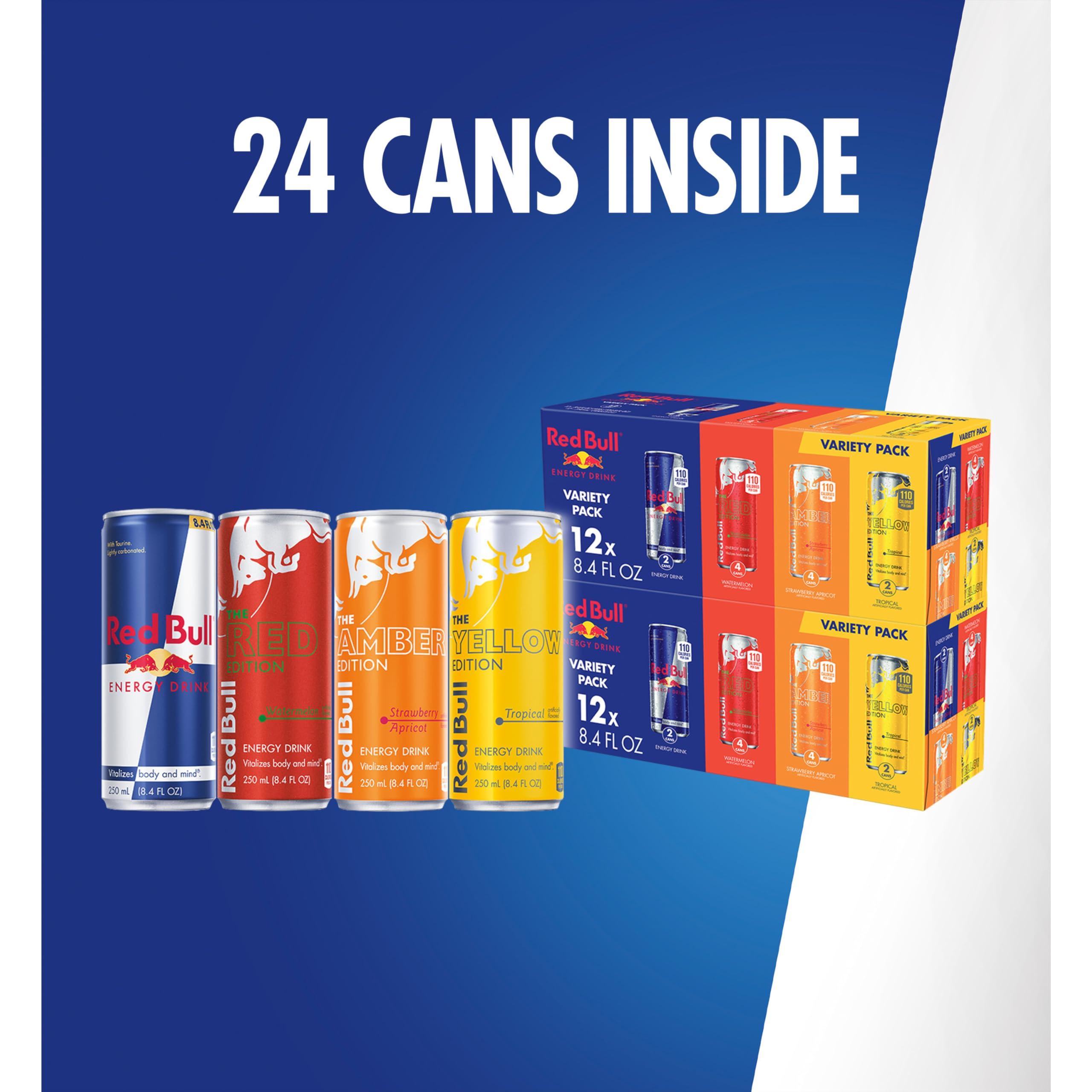 Red Bull Energy Drink Variety Pack, Red, Yellow & Amber, with 80mg Caffeine plus Taurine & B Vitamins, 8.4 Fl Oz, Pack of 24 Cans - Image 8
