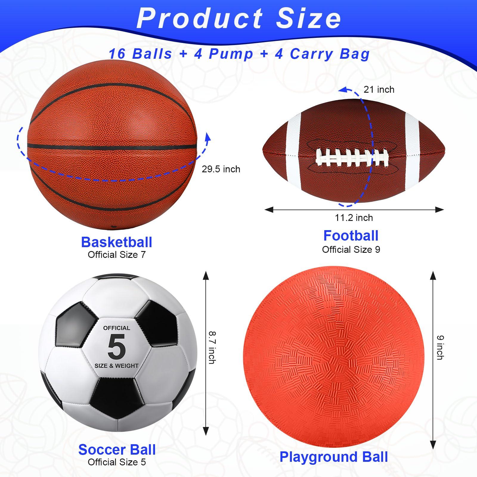 HyDren Sports Balls Set for Teen Adult, Include Official Size Basketball Soccer Ball Football Playground Ball with Pump and Equipment Carry Bag Sports Gift Back to School - Image 2