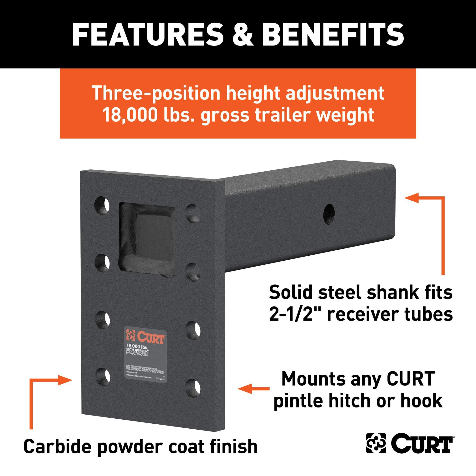 CURT 48329 Adjustable Pintle Mount for 2-1/2-Inch Hitch Receiver, 18,000 lbs, 6-1/2-Inch Drop, 8-Inch Length - Image 3