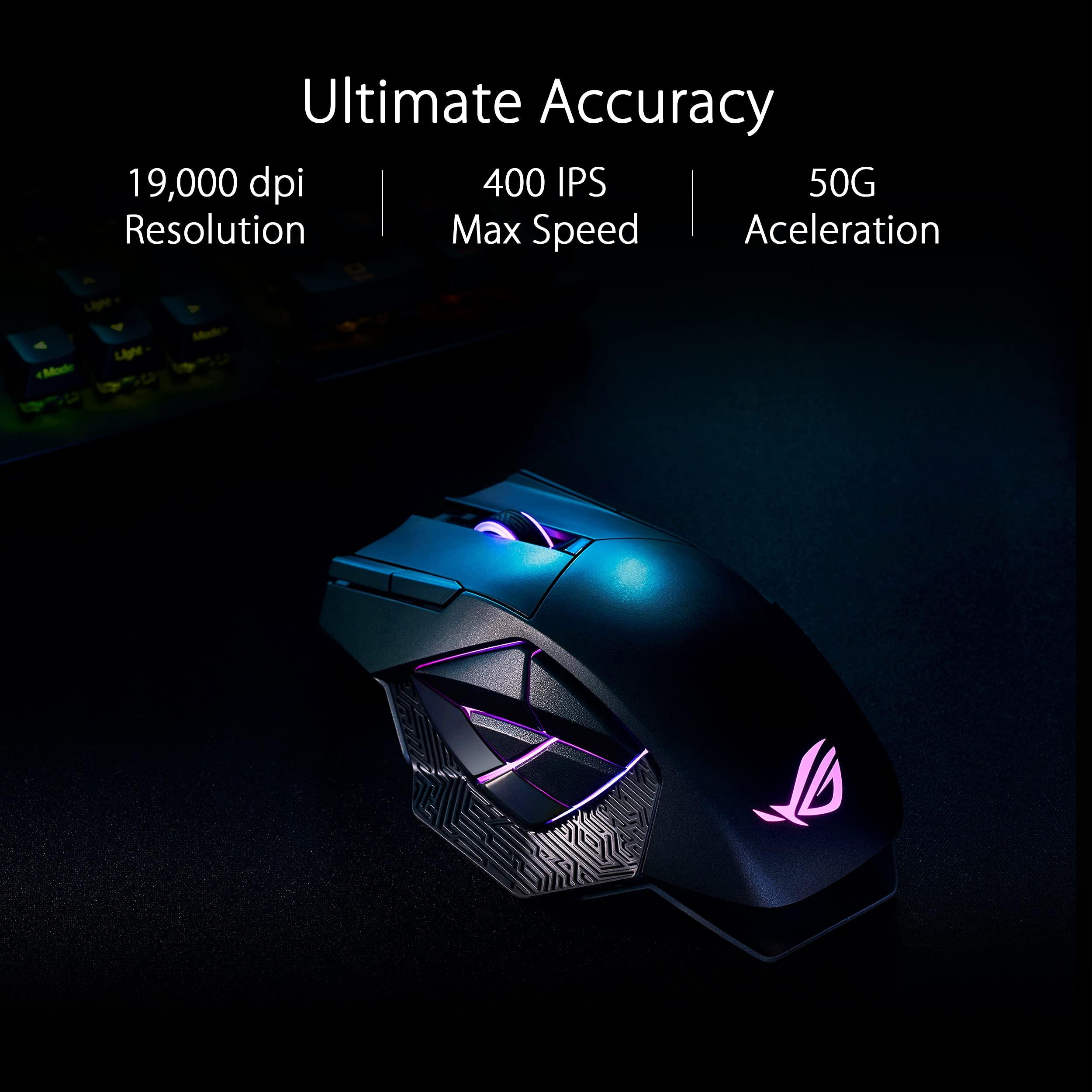 ASUS ROG Spatha X Wireless Gaming Mouse (Magnetic Charging Stand, 12 Programmable Buttons, 19,000 DPI, Push-fit Hot Swap Switch Sockets, ROG Micro Switches&Paracord and Aura RGB lighting),Black - Image 3