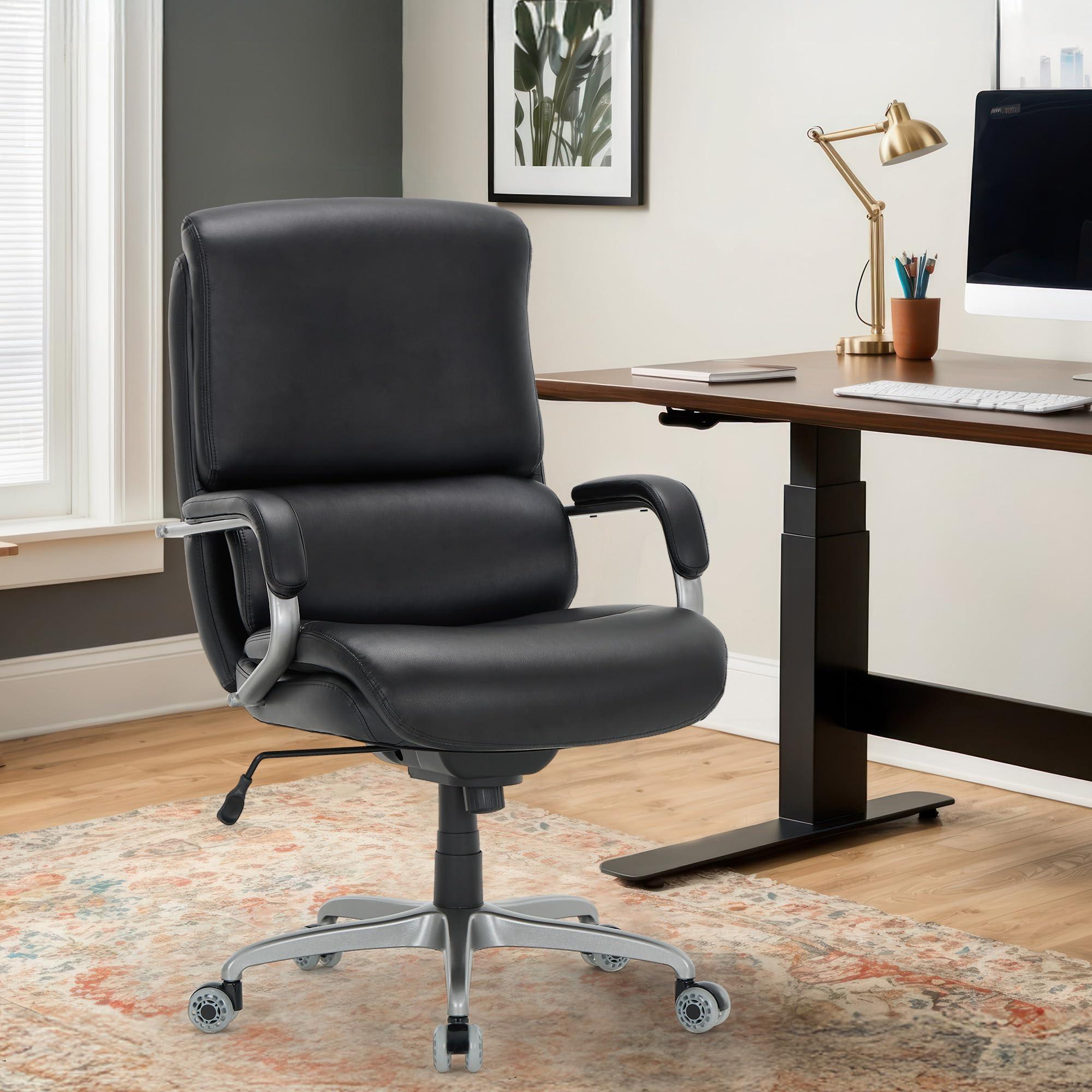 Executive Padded Leather Office Chair-Ergonomic Lumbar Support, Desk Chair for Home and Office with Flip-up Arms, High Back, Adjustable Desk Computer Chair for Work, Meeting, Black, 300lbs - Image 7