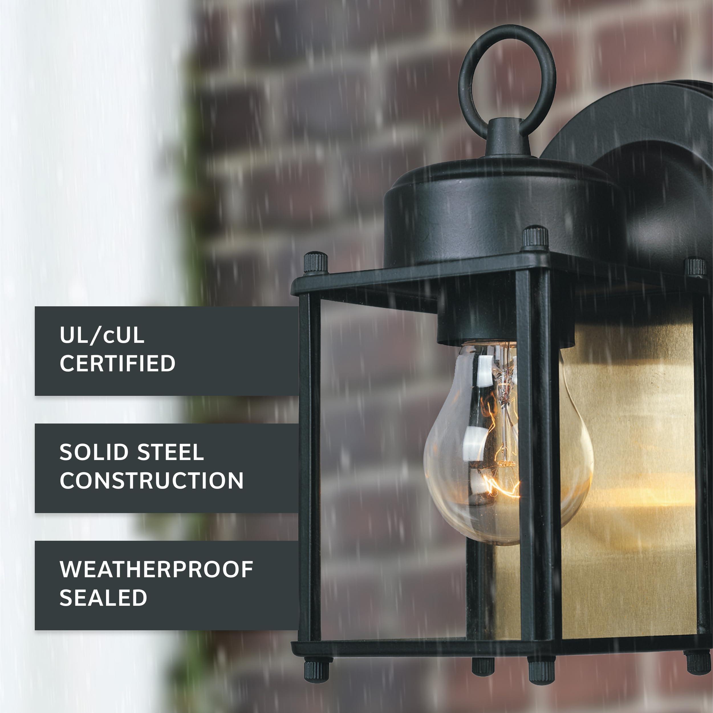 DESIGNERS FOUNTAIN Preston Outdoor Light Fixture, 8 Inch, Exterior Wall Mount Lantern Sconce, Clear Glass Porch Lights for Front Door, Patio, and House Garage, Black, 1161-BK - Image 3