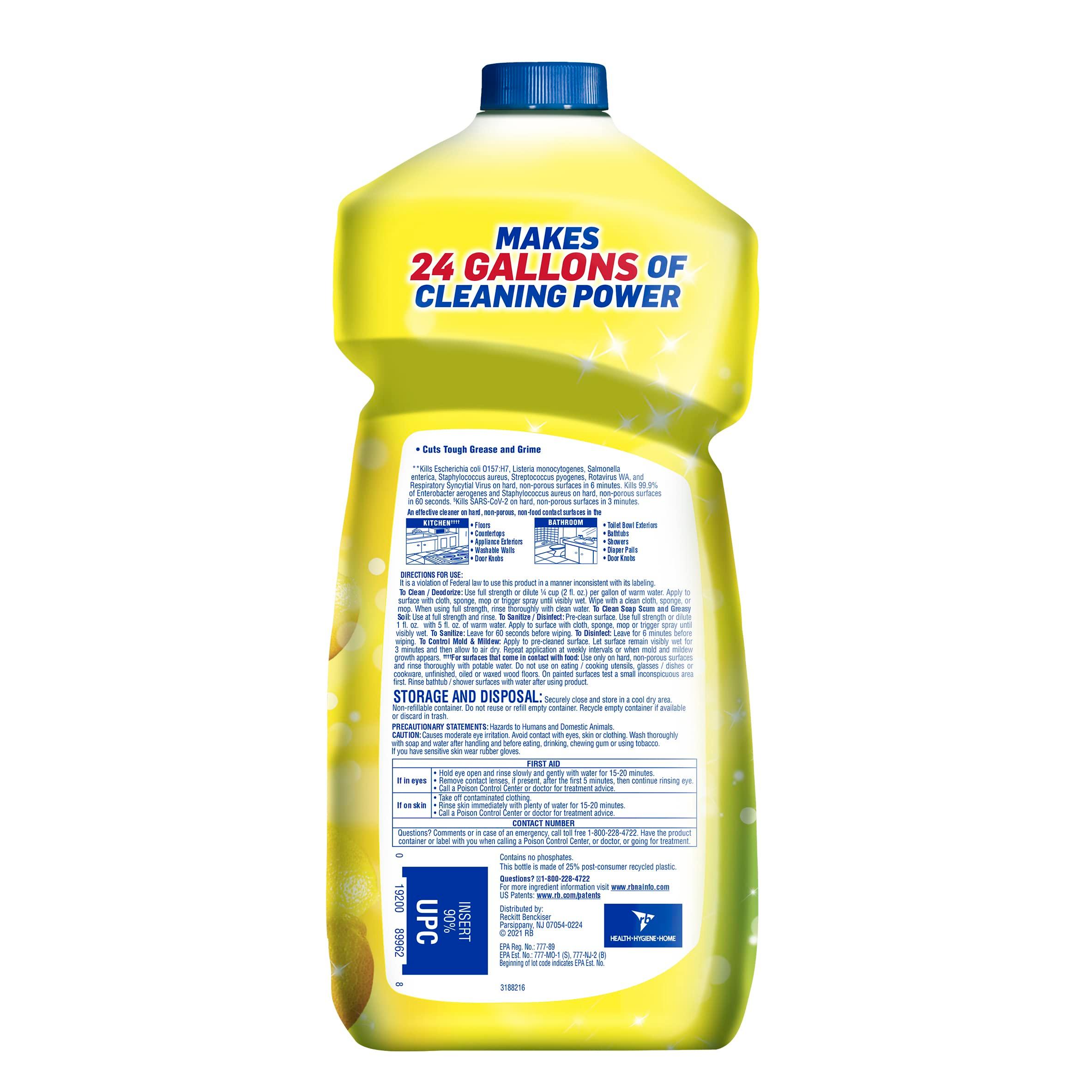 Lysol Multi-Surface Cleaner, Sanitizing and Disinfecting Pour, to Clean and Deodorize, Sparkling Lemon & Sunflower Essence, 48oz - Image 2