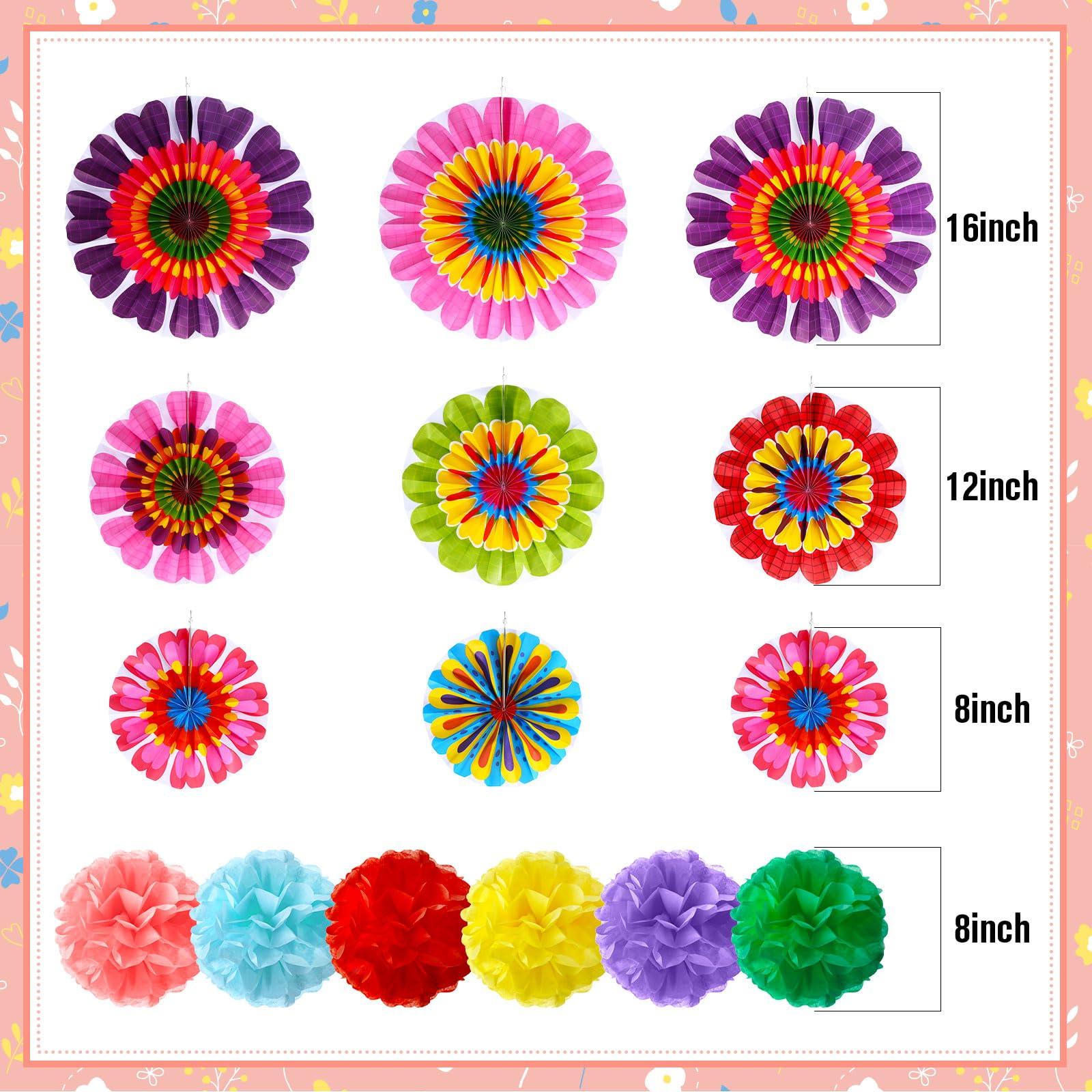 Outus 21 Pcs Spring Flower Hanging Paper Fans Flower Paper Fans Classroom Decorations Springtime Summer Tissue Pom Poms for Ceiling Wedding Birthday Party Supply Classroom Decor(Spring Flower) - Image 2