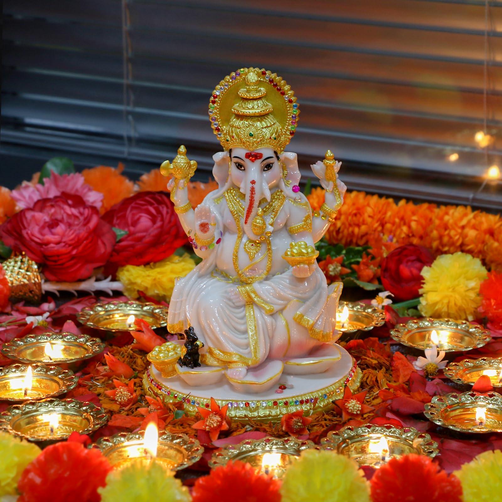 alikiki Hindu God Ganesh Chaturthi Figurine - 8.4”H Indian Idol Ganesha Statue Ganpati Elephant Hindu God Pooja Item Diwali Home Office Meditation Room Temple Mandir Altar Shrine Puja Decor - Image 2