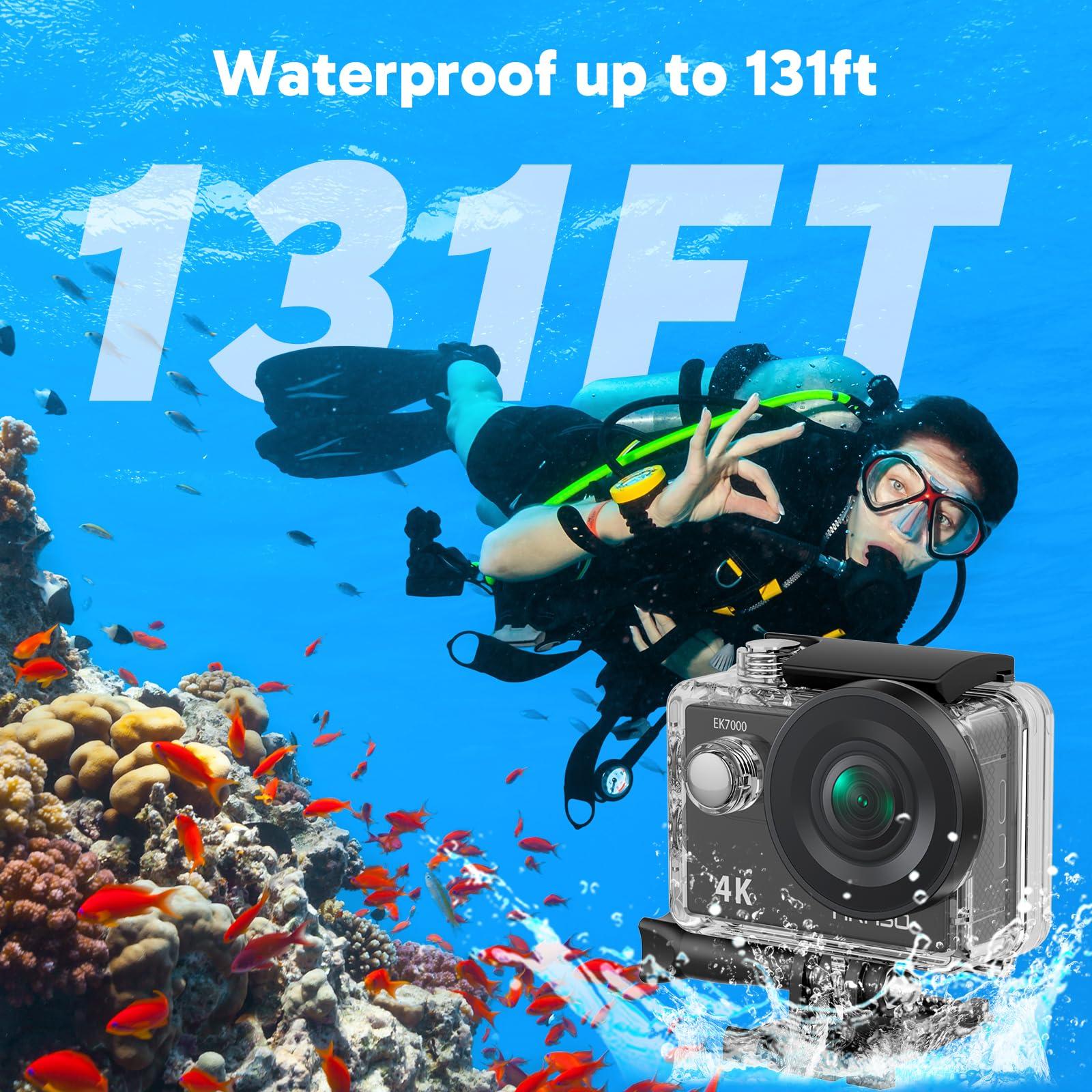 AKASO EK7000 4K30FPS 20MP WiFi Action Camera with EIS Ultra HD 131FT Waterproof Underwater Camera Remote Control 4X Zoom Support External Microphone Black - Image 5